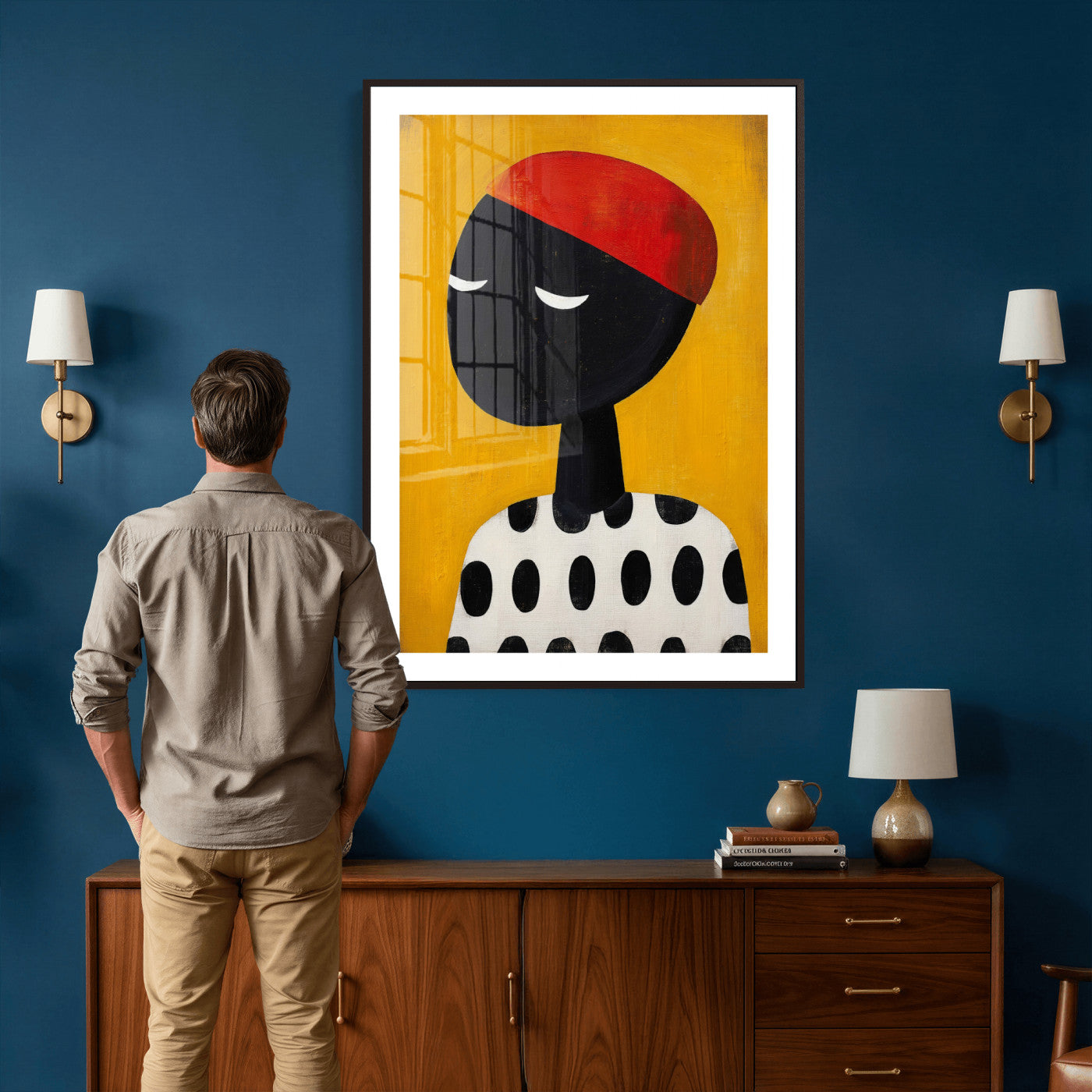 89224103-MGV-CV-24X36 - Abstract Portrait Wall Art Canvas Print, Framed Modern Figurative Artwork, Minimalist Contemporary Statement Wall Decor