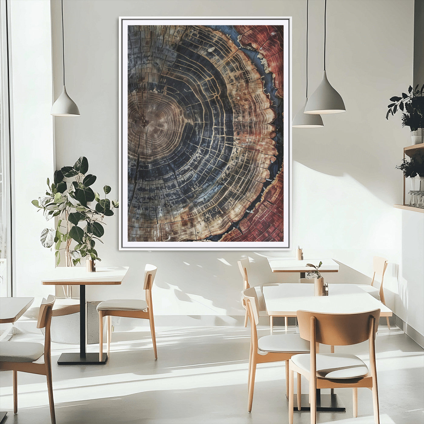 TEST3001-MGV-CV-24X36-Tree Rings Wall Art Canvas Print – Framed Rustic Wood Scene with Natural Texture Artwork for Home, Office