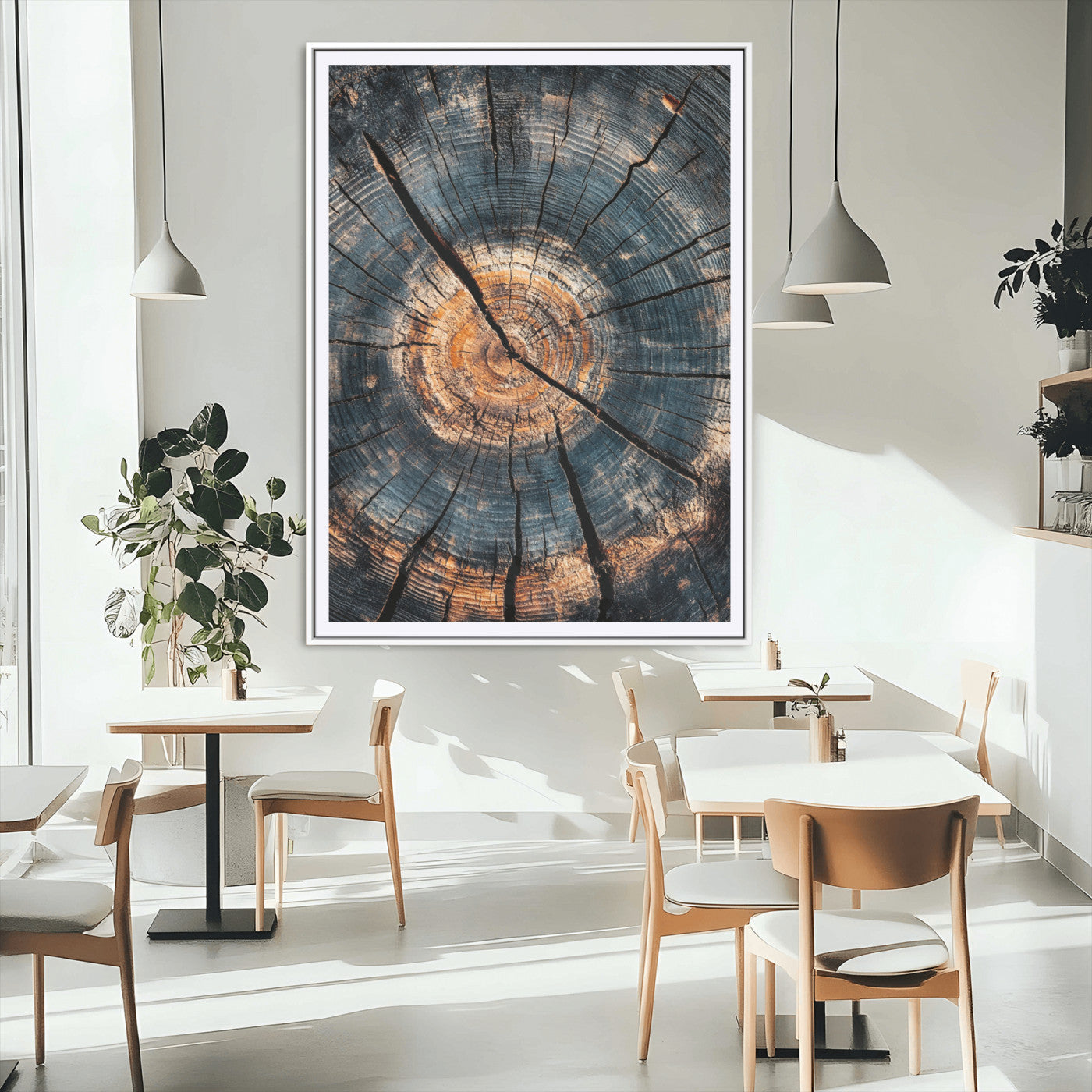 77995348-MGC-FP-24x36_White-Tree Rings Wall Art Canvas Print – Framed Rustic Wood Scene with Natural Texture Artwork for Home, Office