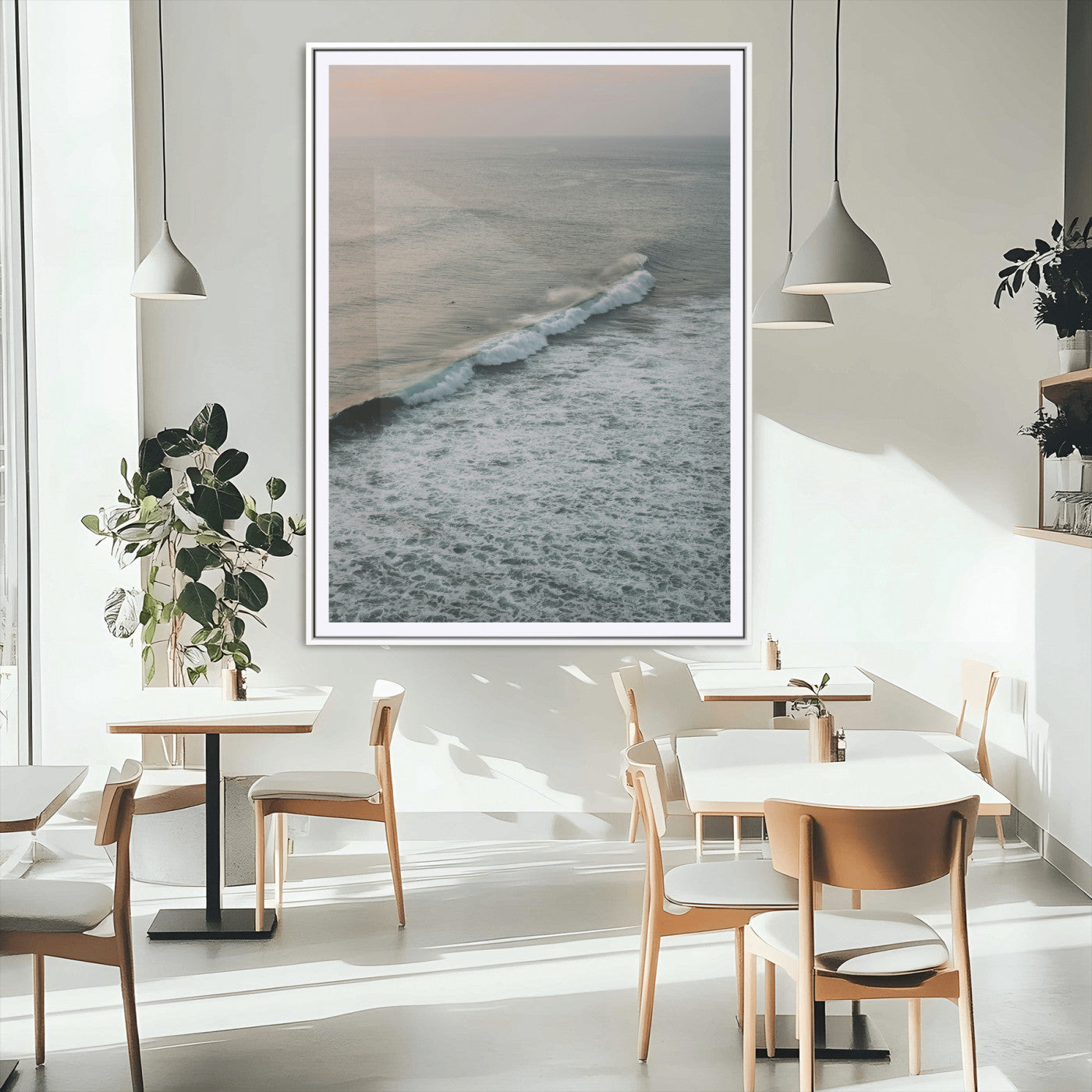 88999168-MGC-FP-24x36_White-Ocean Waves Wall Art Canvas Print – Framed Coastal Serenity Relaxing Ocean Scene Artwork for Home Office