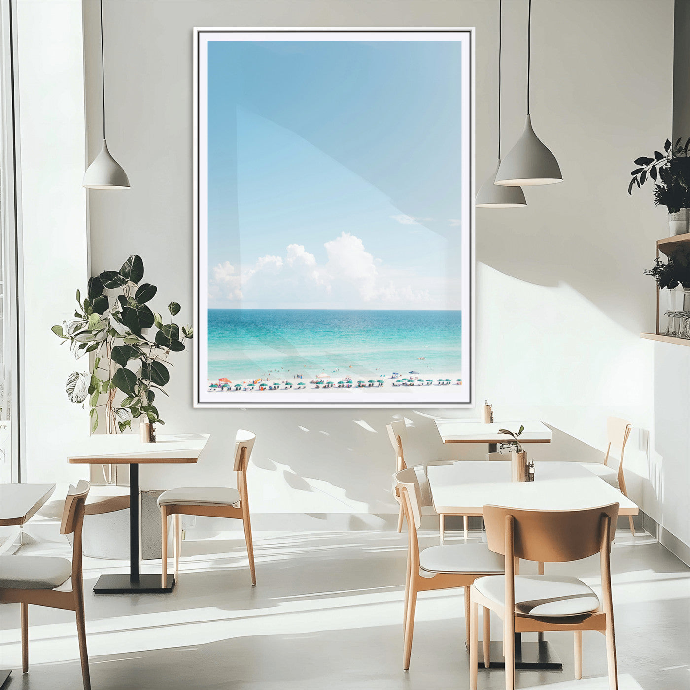 62954953-MGV-CV-24X36-Turquoise Ocean Wall Art Canvas Print – Framed Coastal Serenity White Sand Beach Artwork for Home Office