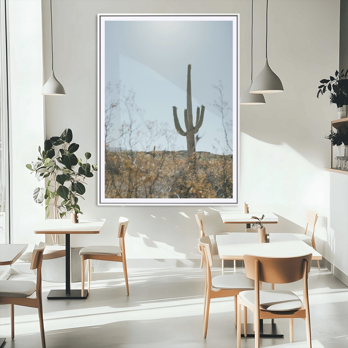 72537171-MGC-FP-24x36_White-Saguaro Cactus Wall Art Canvas Print – Framed Southwestern Desert Landscape Nature Scene Artwork for Home Office