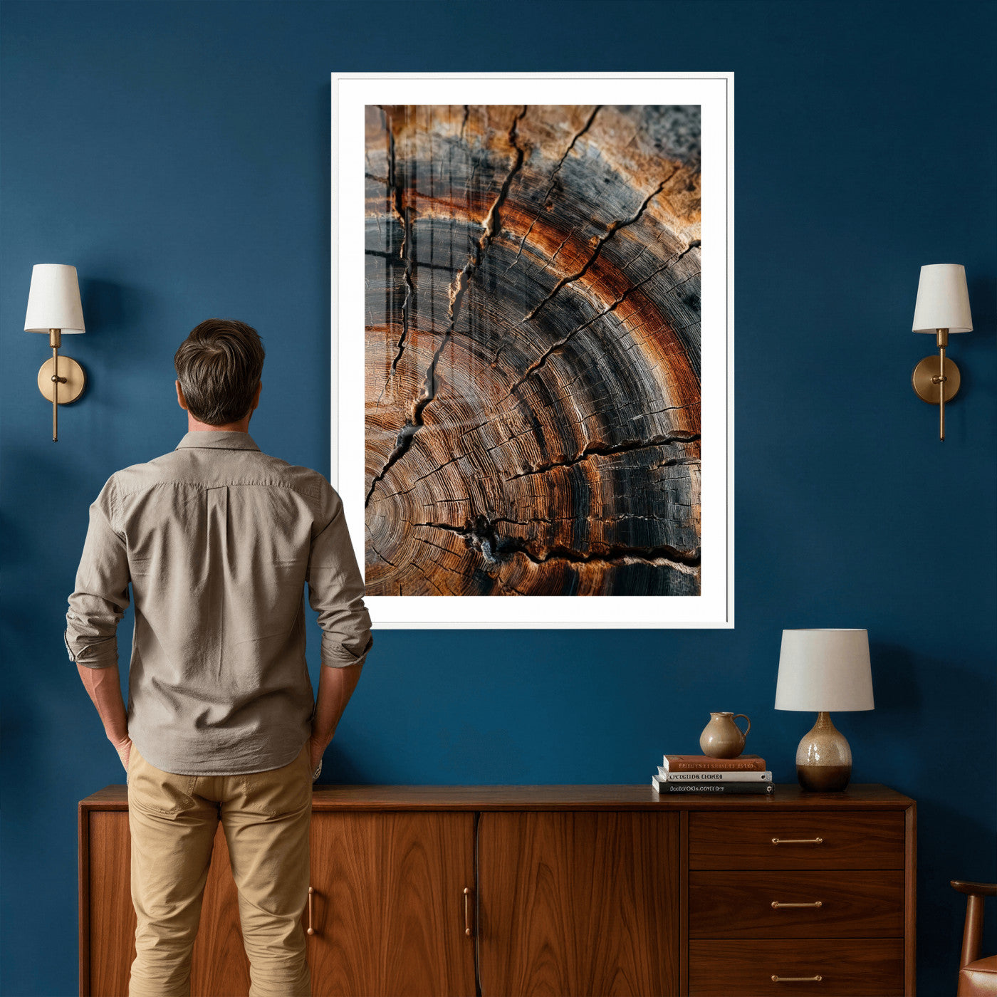 92693966D-MGV-CV-24X36 - Large Abstract Wood Grain Canvas Print, Wood Tree Ring Pattern Wall Art, Framed Canvas Ready to Hang