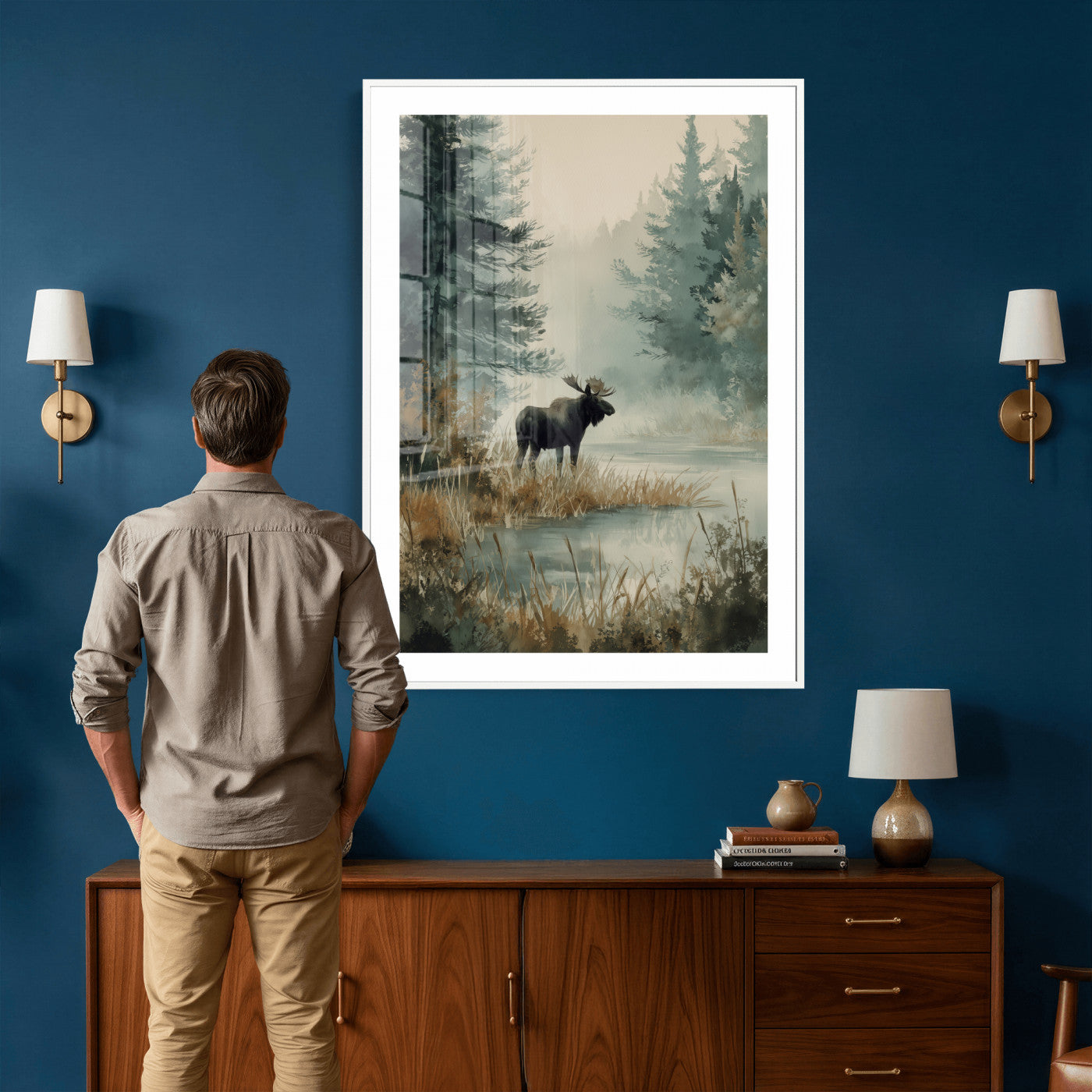 78345154-MGV-CV-24X36 - Watercolor Abstract Moose Forest Wall Art Canvas Print – Wildlife Nature Artwork Print for Living Room, Cabin, and Office Decor