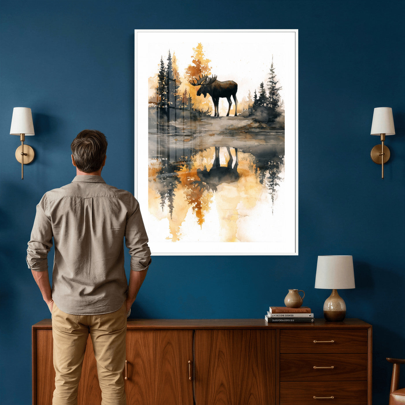 86920530-MGV-CV-24X36 - Abstract Moose Forest Wall Art Canvas Print – Wildlife Nature Artwork Print for Living Room, Cabin, and Office Decor