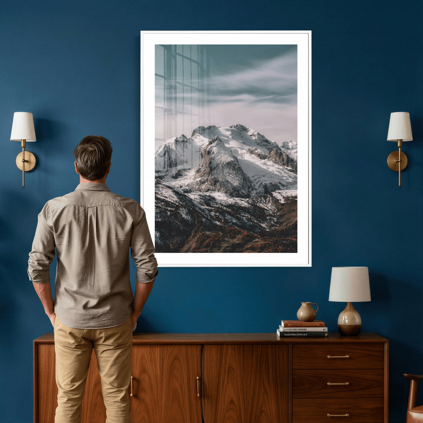 73655572-MGV-CV-24X36 - Alpine Mountain Landscape Wall Art Canvas Print, Snowy Peak Nature Wall Decor, Minimal Mountain Photography Canvas, Large Vertical Mountain Wall Art
