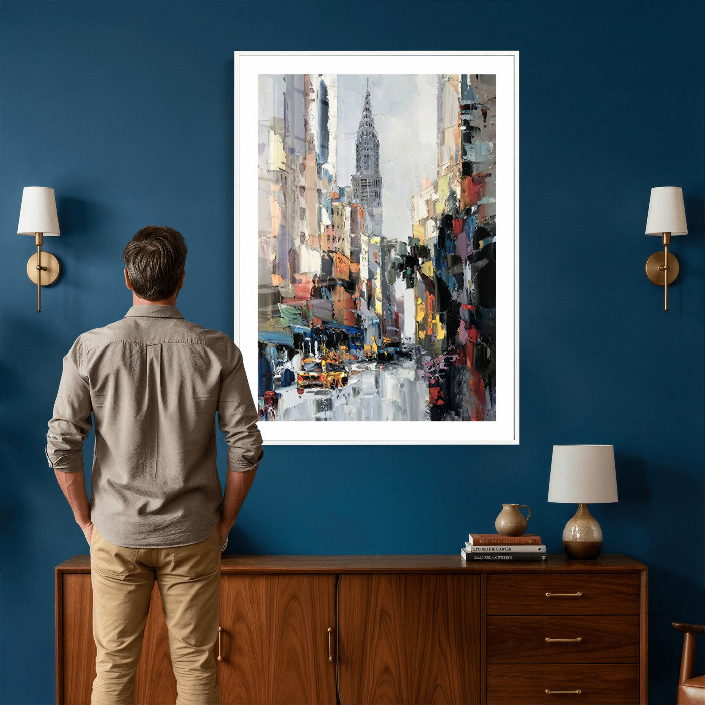 22144128-MGV-CV-24X36 - Chrysler Building New York Wall Art Canvas Print, Abstract NYC Street Painting Canvas Print, Modern Manhattan City Artwork for Living Room Decor