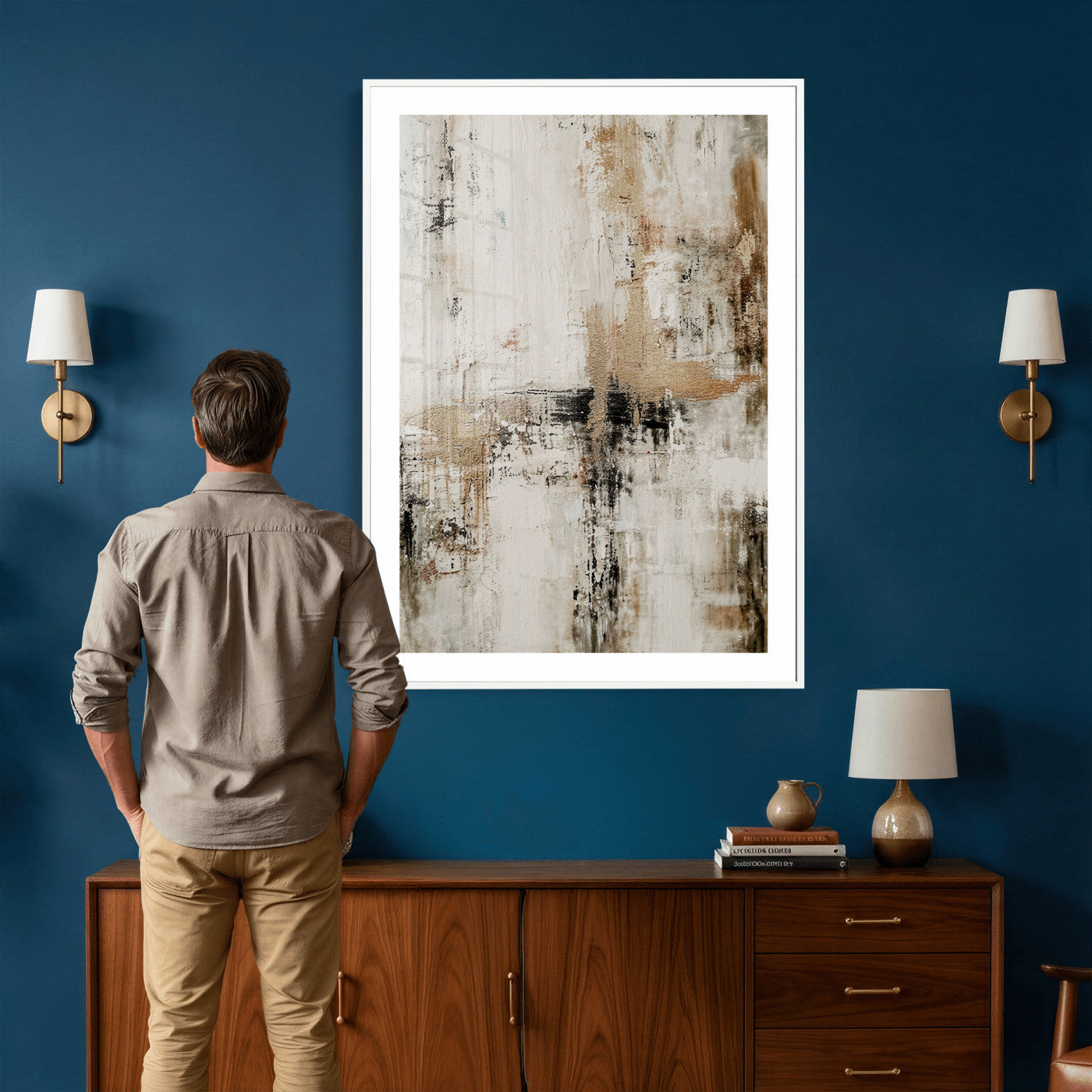 381262454-MGV-CV-24X36 - Neutral Abstract Wall Art Canvas Print, Beige Black Textured Modern Canvas Print, Minimalist Contemporary Artwork for Living Room Decor