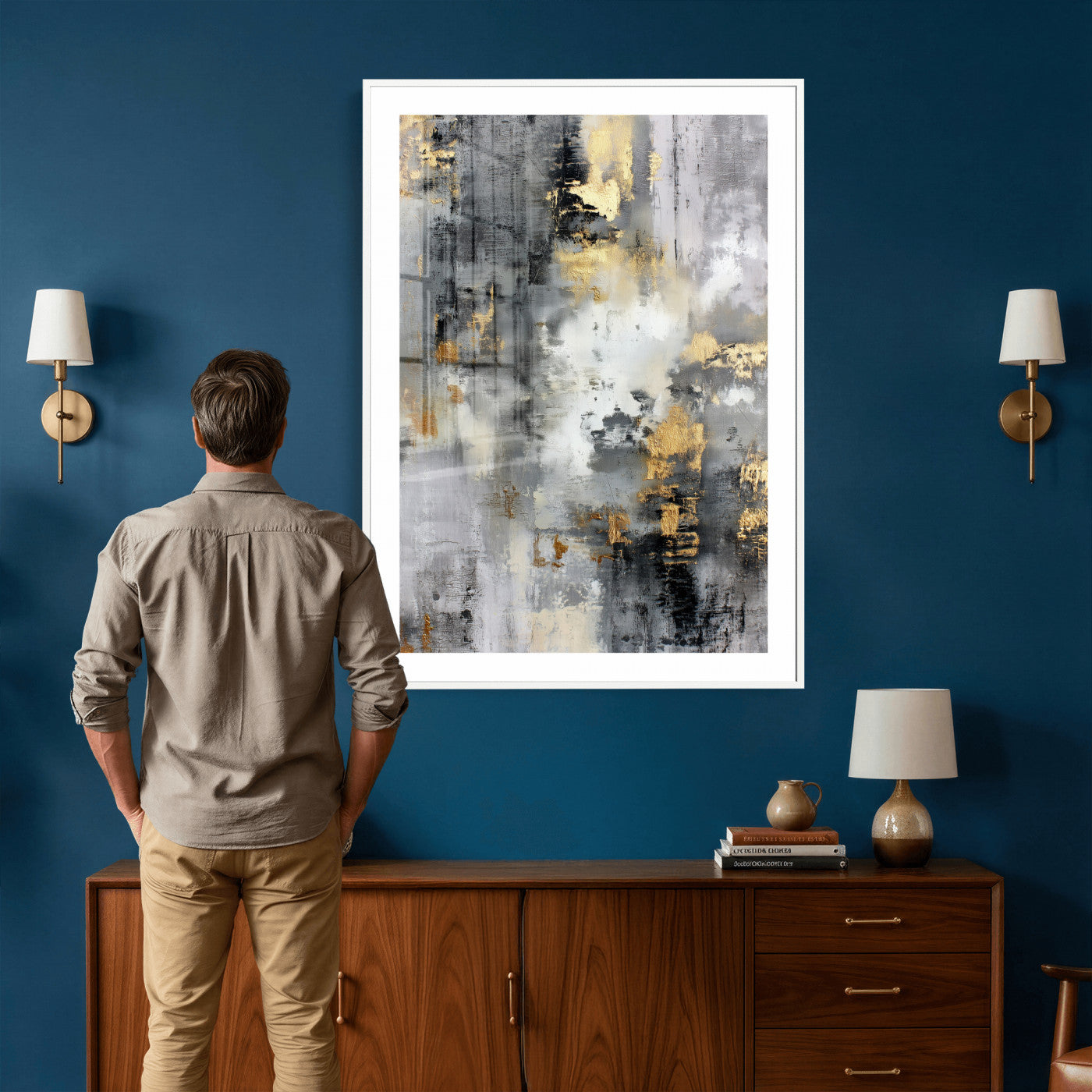 381262454543-MGV-CV-24X36 - Gray Gold Abstract Wall Art Canvas Print, Textured Modern Canvas Print, Minimalist Contemporary Artwork for Living Room Decor