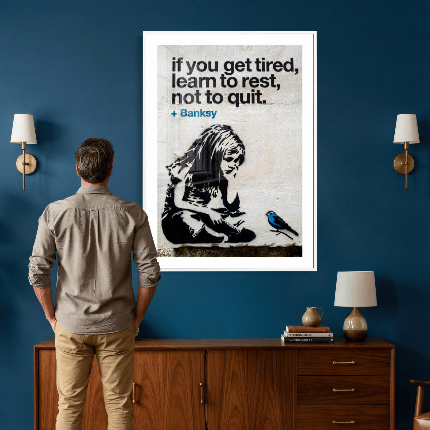 4812625445543-MGV-CV-24X36 - Banksy Girl and Blue Bird Canvas Art Print: Banksy if you get tired Canvas Print or Poster