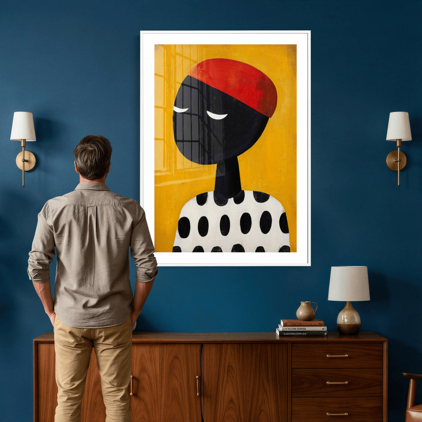 89224103-MGV-CV-24X36 - Abstract Portrait Wall Art Canvas Print, Framed Modern Figurative Artwork, Minimalist Contemporary Statement Wall Decor