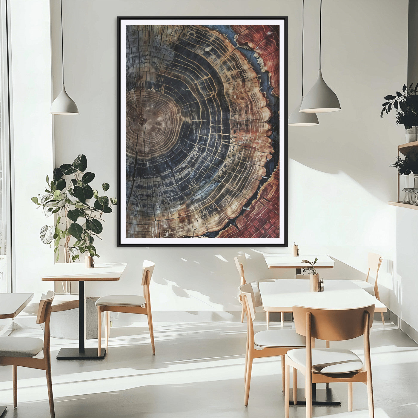 TEST3001-MGV-CV-24X36-Tree Rings Wall Art Canvas Print – Framed Rustic Wood Scene with Natural Texture Artwork for Home, Office