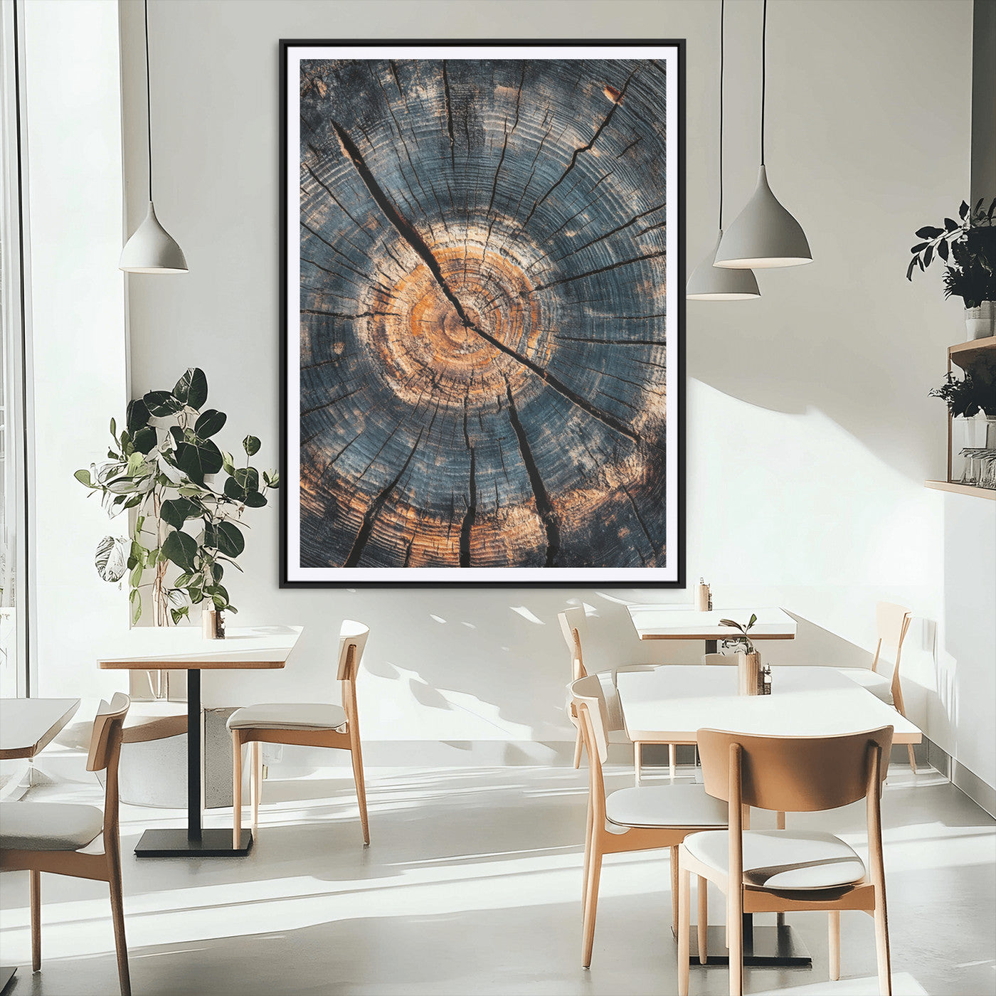 77995348-MGC-FP-24x36_Black-Tree Rings Wall Art Canvas Print – Framed Rustic Wood Texture Natural Pattern Artwork for Home and Office Decor