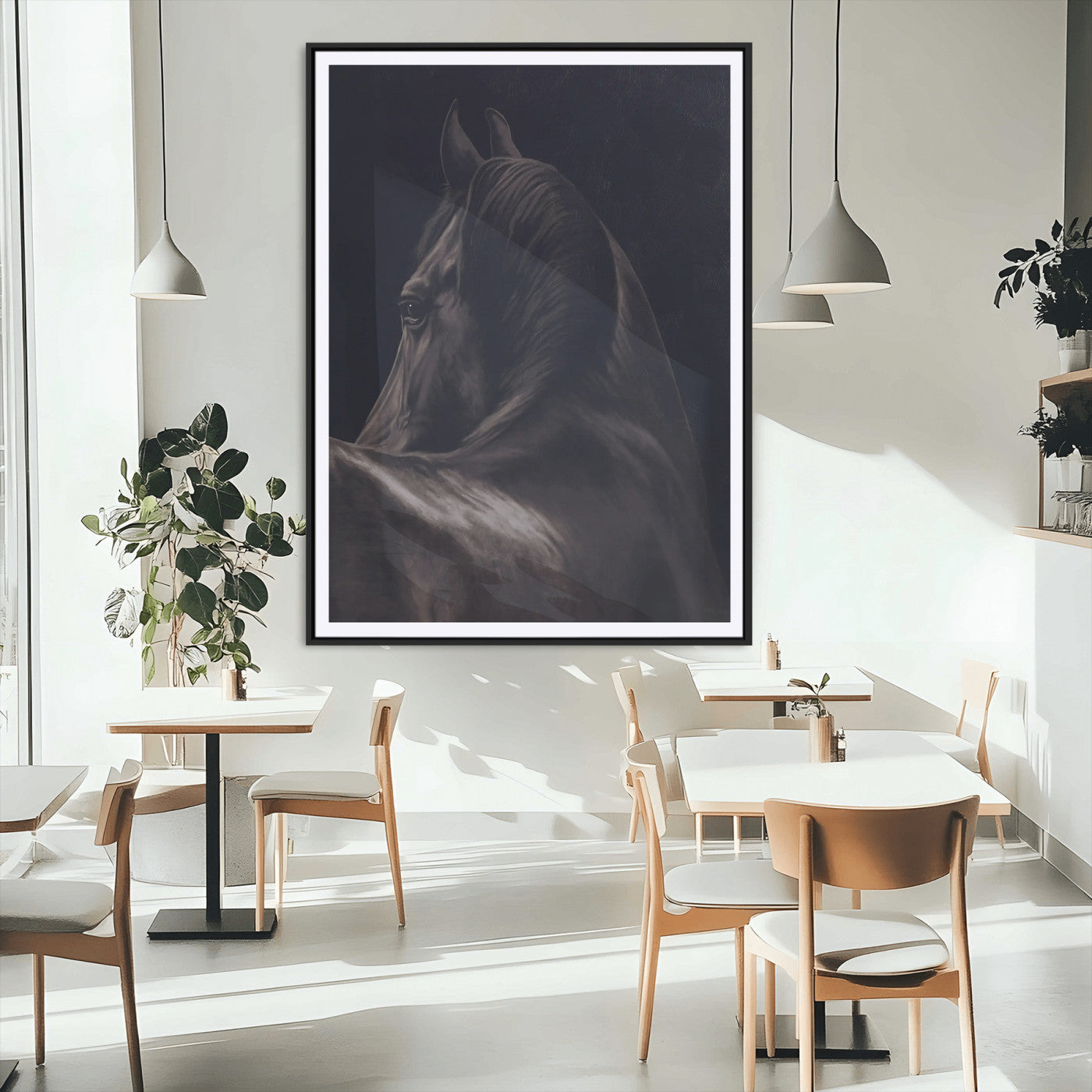 77538596-MGV-CV-24X36 - Dark Horse Wall Art – Majestic Silhouette Canvas Print, Sleek Mane, Graceful Strength, Elegant Equine Form, Timeless Beauty Decor for Home or Office