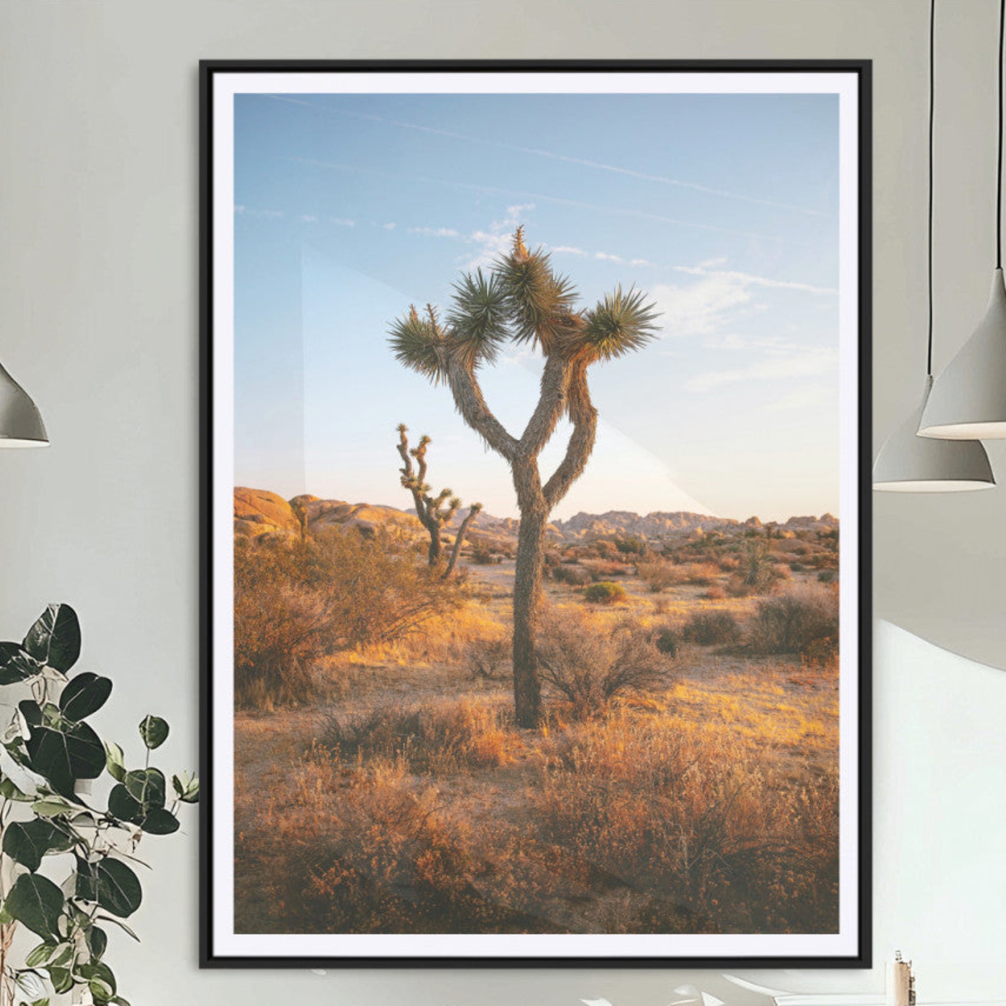90776393-MGV-CV-24X36-Joshua Tree Wall Art Canvas Print – Framed Golden Hour Desert Sunset Glow Southwestern Boho Nature Artwork for Home, Office