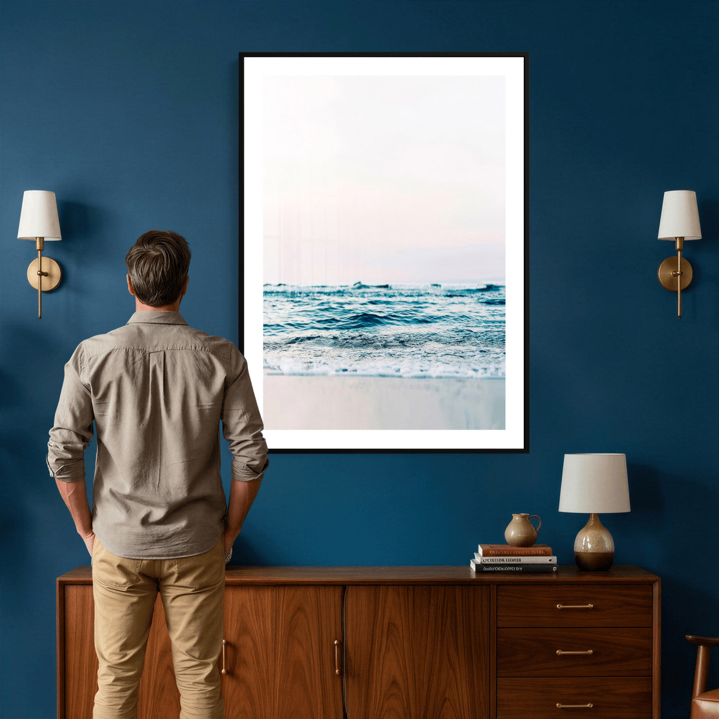 75569715-MGV-CV-24X36 - Minimal Ocean Wave Wall Art Canvas Print – Coastal Seascape Artwork for Living Room, Bedroom, and Office Decor