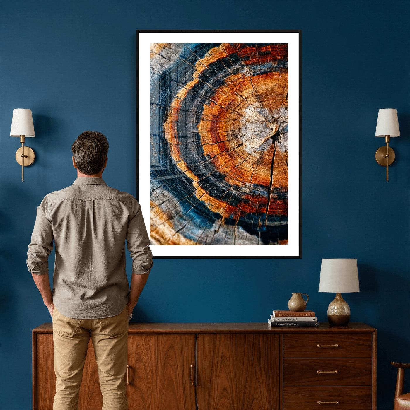 92693966C-MGV-CV-24X36 - Abstract Wood Grain Canvas Print, Tree Ring Pattern Wall Art, Framed Canvas Ready to Hang