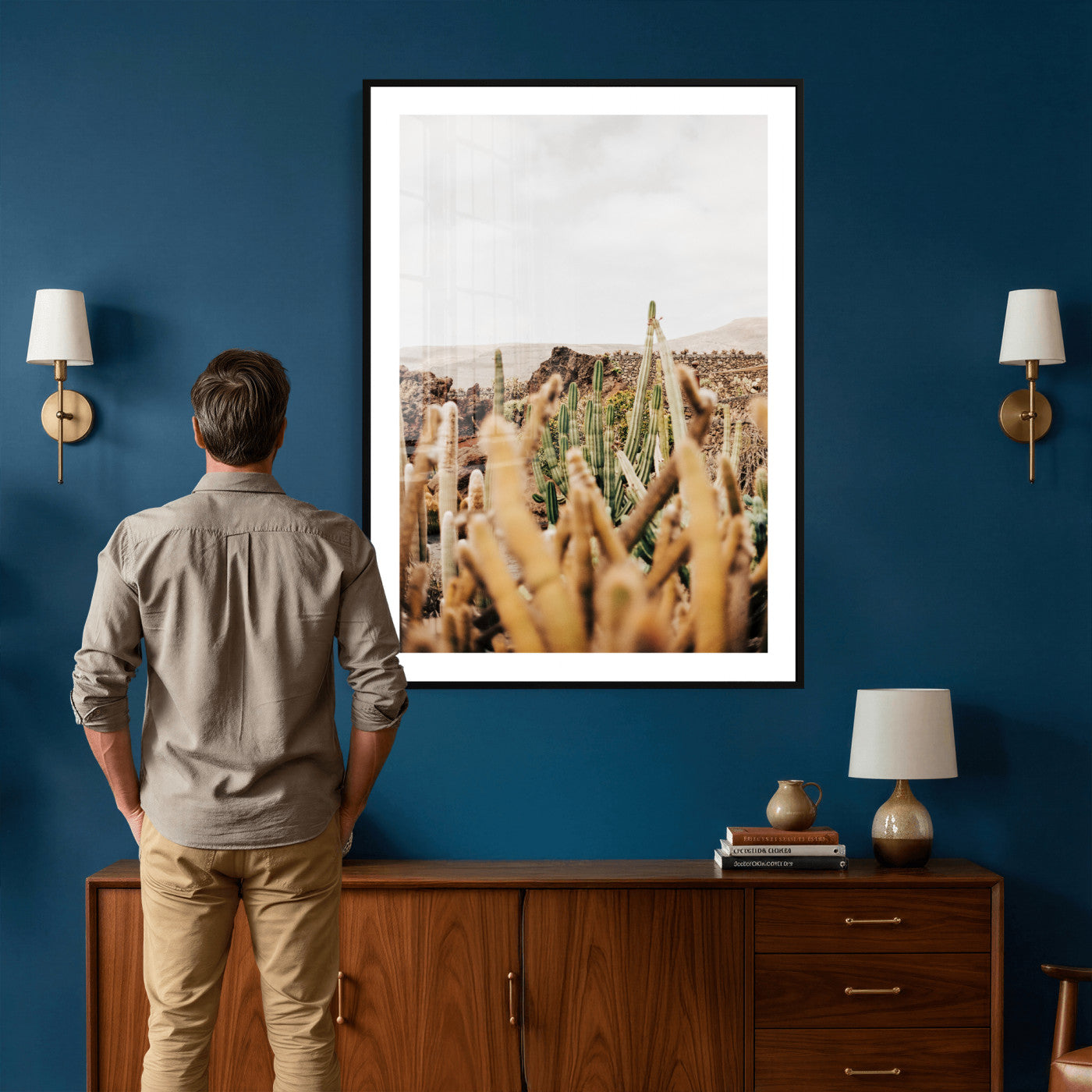 98315769-MGV-CV-24X36 - Minimal Desert Cactus Wall Art Canvas Print, Neutral Southwestern Landscape Nature Wall Decor for Modern Home