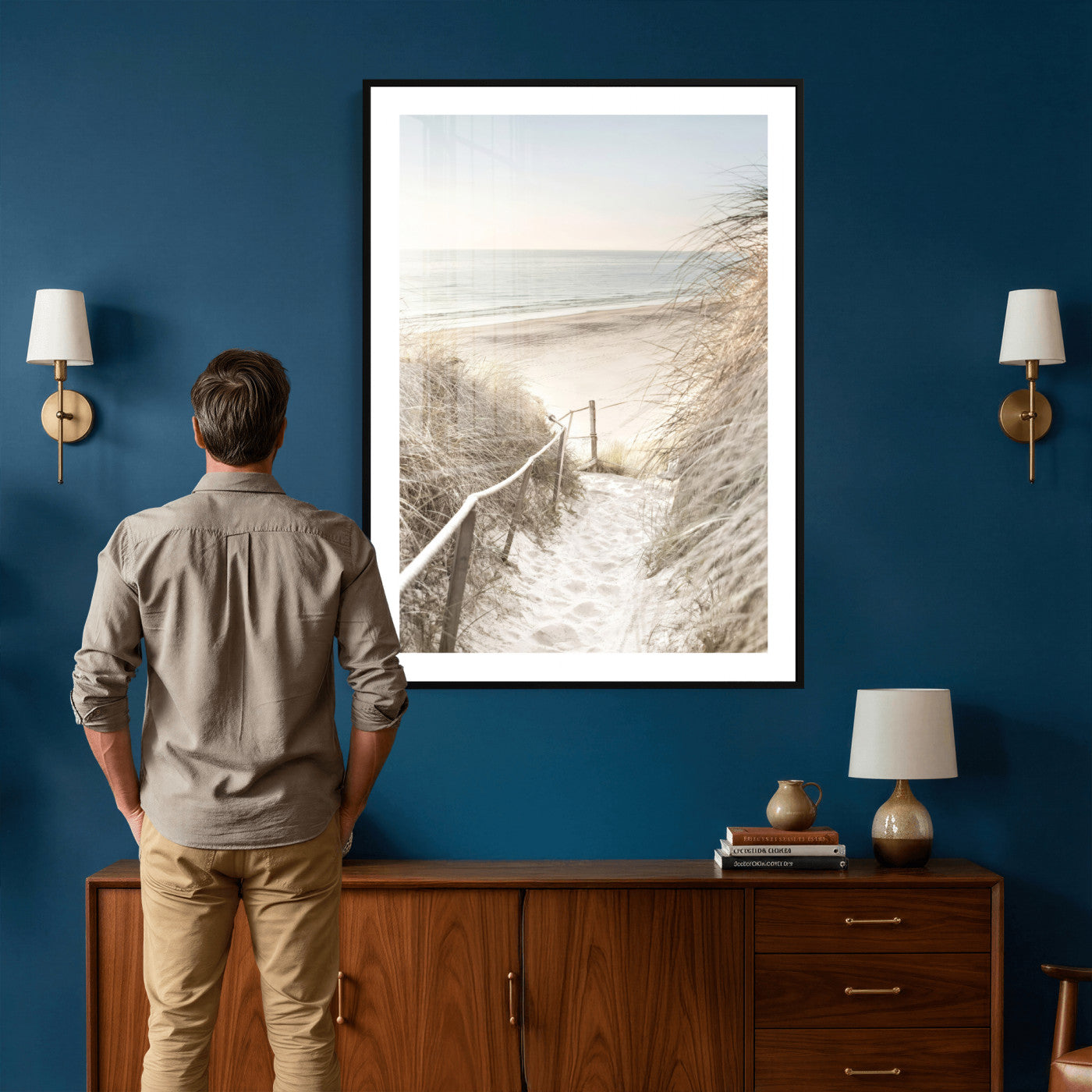 58415953-MGV-CV-24X36 - Coastal Beach Path Wall Art Canvas Print - Neutral Ocean Shore Landscape Artwork for Minimalist Home Decor
