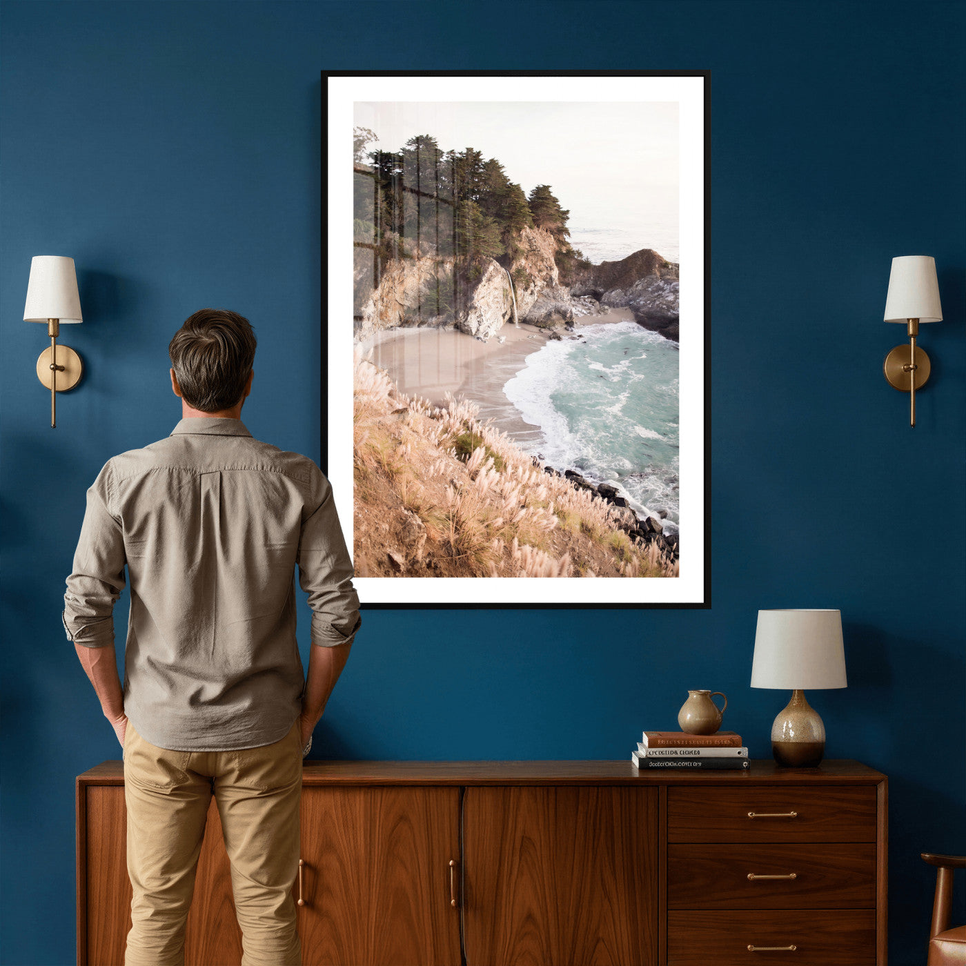 66328547-MGV-CV-24X36 - McWay Falls Canvas Wall Art, Big Sur California Photography Print, Waterfall Beach Coastal Decor, Julia Pfeiffer State Park, Boho Nature Print