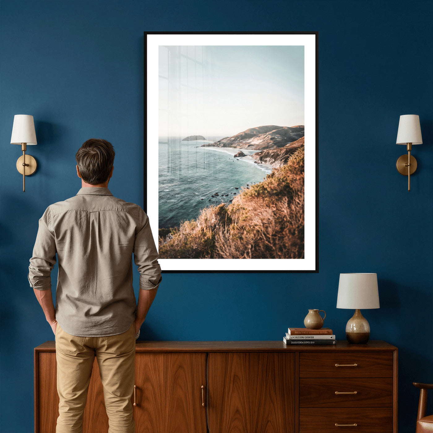 58099801-MGV-CV-24X36 - Coastal Cliffs Canvas Wall Art, Ocean Shoreline Photography Print, Teal Sea Landscape Decor, California Coast Art, Boho Beach House Wall Decor