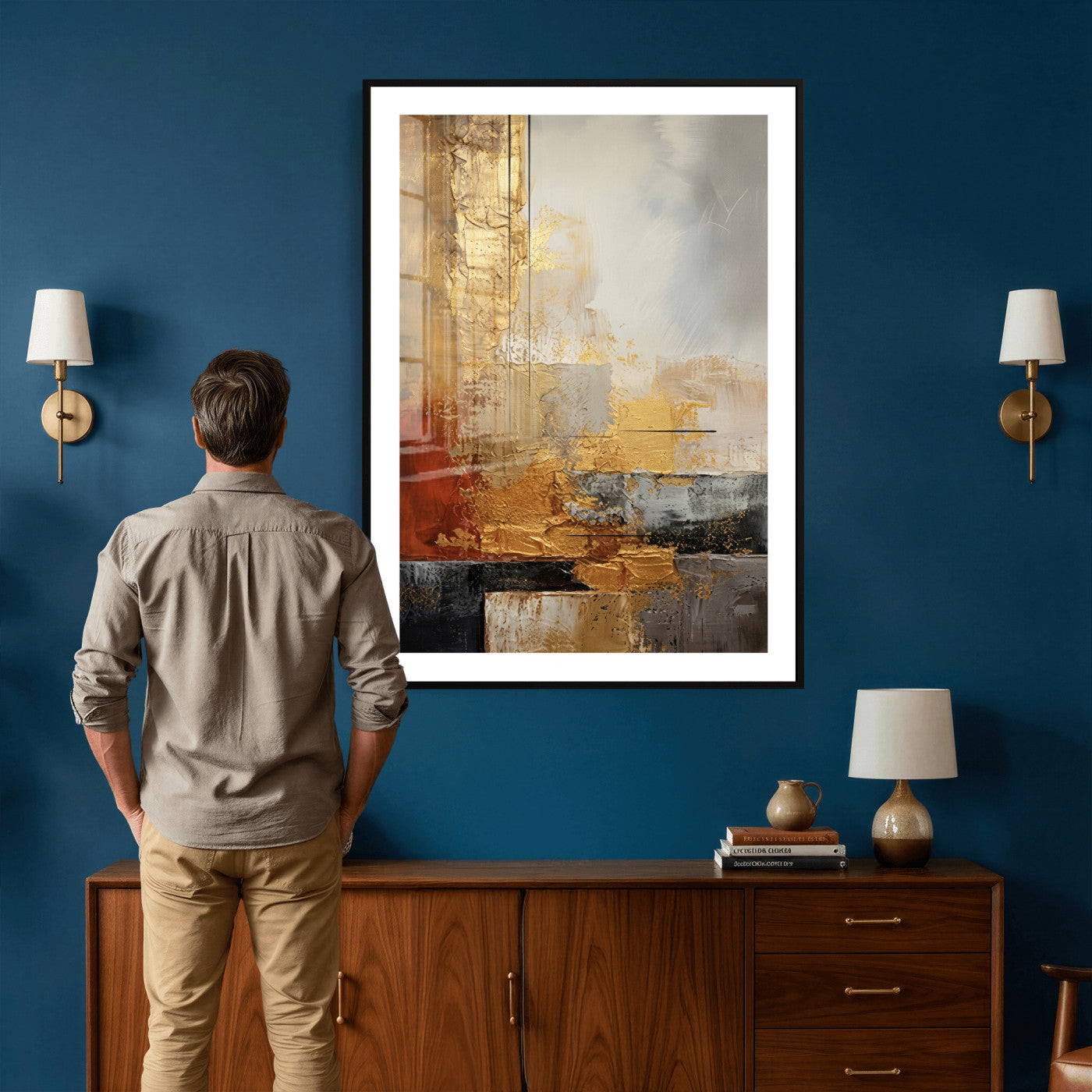 98453723G-MGV-CV-24X36 - Gold Abstract Canvas Wall Art, Luxury Textured Style Gold Leaf Painting Print, Modern Glam Decor, Gold Grey Rust Abstract Art, Living Room Statement Art