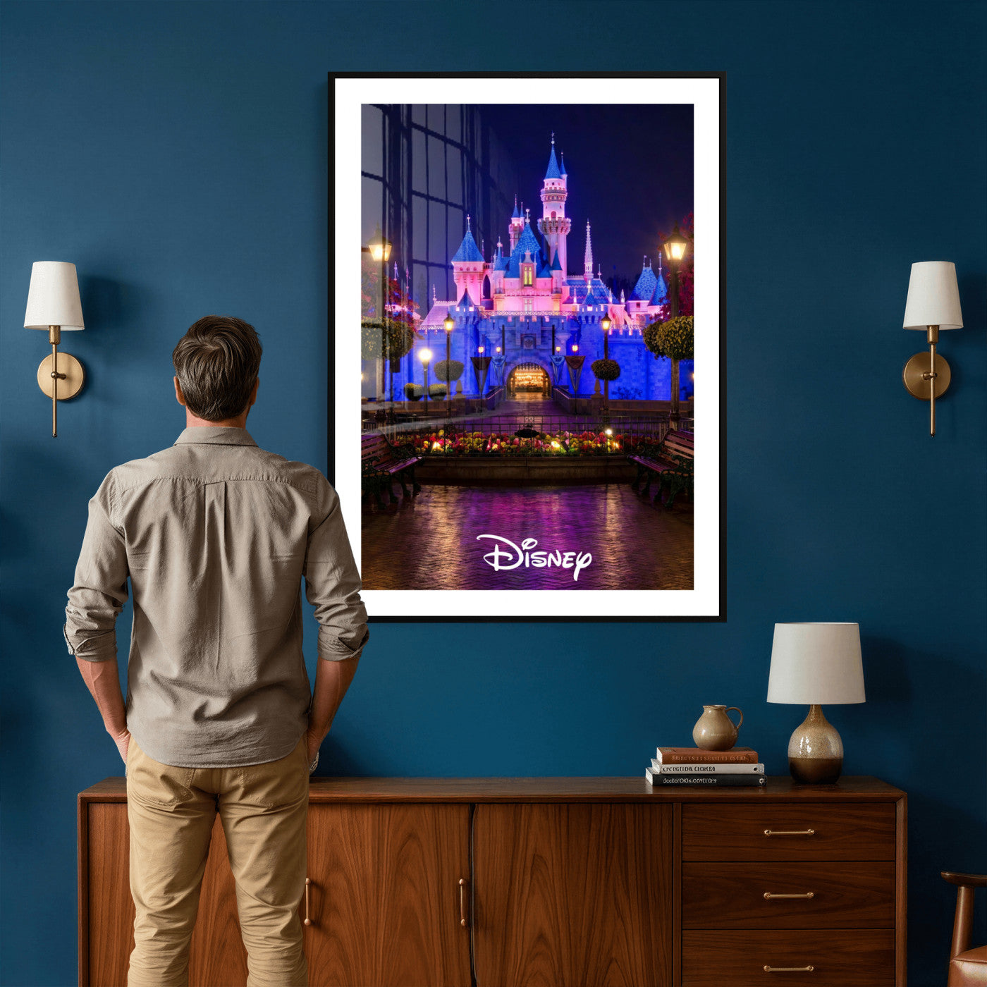 79435D-MGV-CV-24X36 - Disney Castle Wall Art – Framed Magic Kingdom Canvas Artwork, Fairytale Design, Kids Room Fantasy Decor for Home, Office
