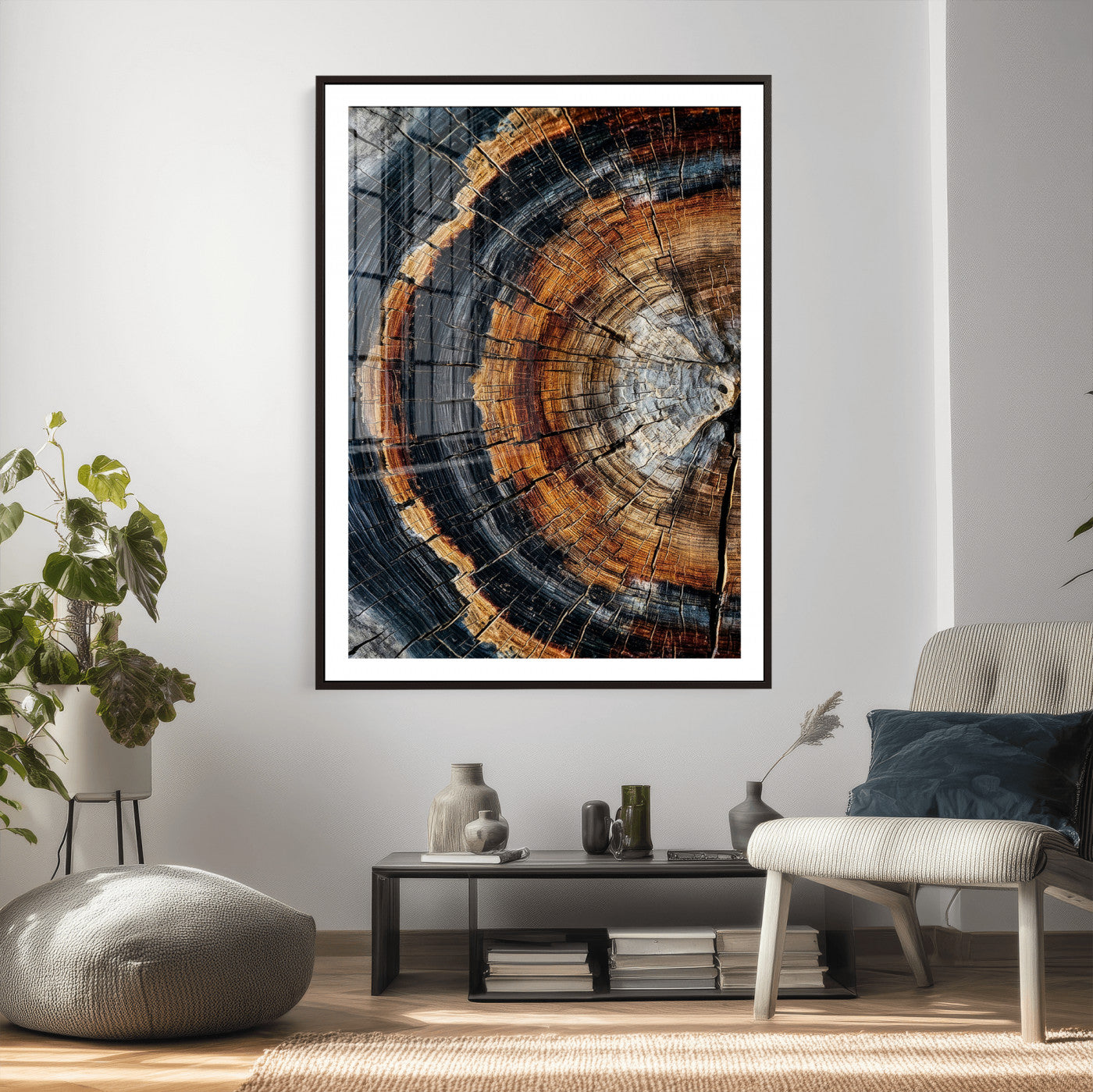 92693966B-MGV-CV-24X36 - Abstract Wood Grain Canvas Print, Tree Ring Pattern Wall Art, Framed Canvas Ready to Hang