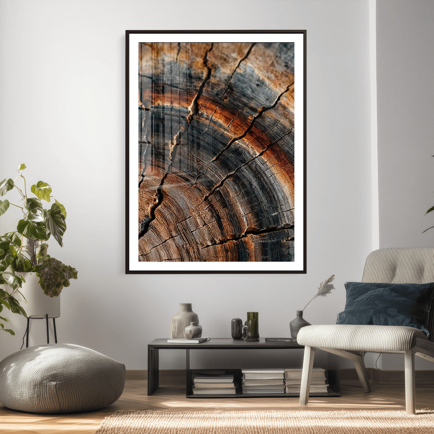 92693966D-MGV-CV-24X36 - Large Abstract Wood Grain Canvas Print, Wood Tree Ring Pattern Wall Art, Framed Canvas Ready to Hang