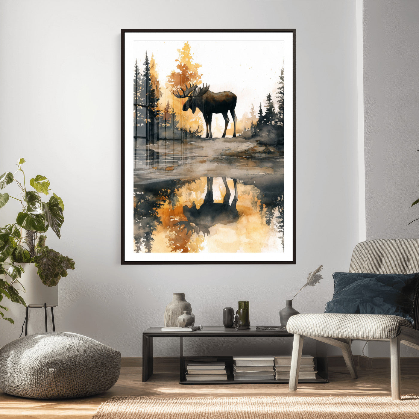 86920530-MGV-CV-24X36 - Abstract Moose Forest Wall Art Canvas Print – Wildlife Nature Artwork Print for Living Room, Cabin, and Office Decor