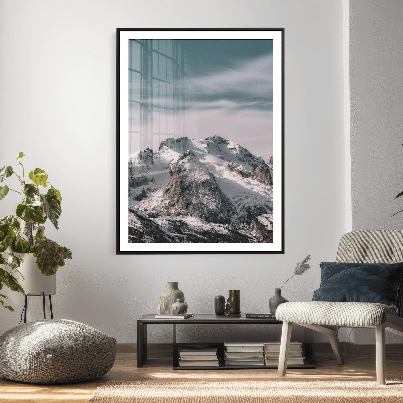 73655572-MGV-CV-24X36 - Alpine Mountain Landscape Wall Art Canvas Print, Snowy Peak Nature Wall Decor, Minimal Mountain Photography Canvas, Large Vertical Mountain Wall Art