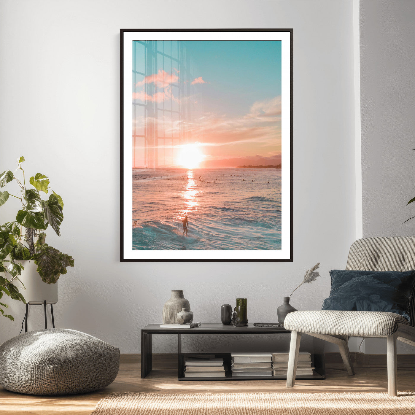 62441954-MGV-CV-24X36 - Sunset Surf Wall Art Canvas Print – Coastal Ocean Photography Artwork Print for Living Room, Beach House, and Relaxing Home Decor
