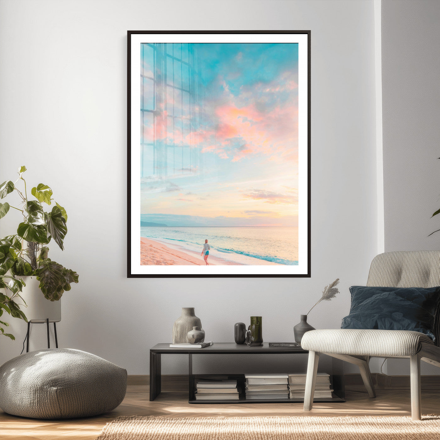 49353231-MGV-CV-24X36 - Pastel Beach Walk Wall Art Canvas Print – Soft Coastal Photography Artwork Print for Bedroom, Living Room, and Serene Home Decor