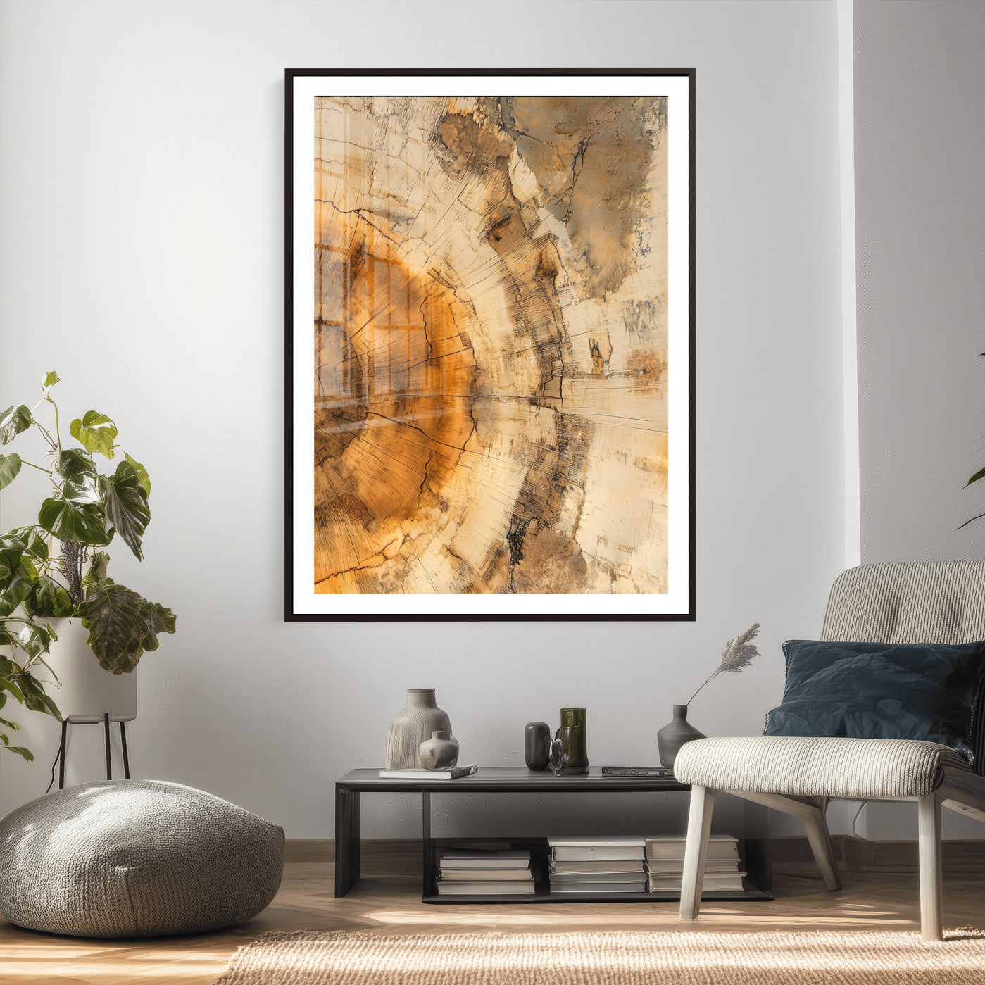 46484271-MGV-CV-24X36 - Abstract Wood Ring Wall Art Canvas Print – Natural Tree Ring Artwork Print for Rustic Home, Cabin, and Modern Organic Decor
