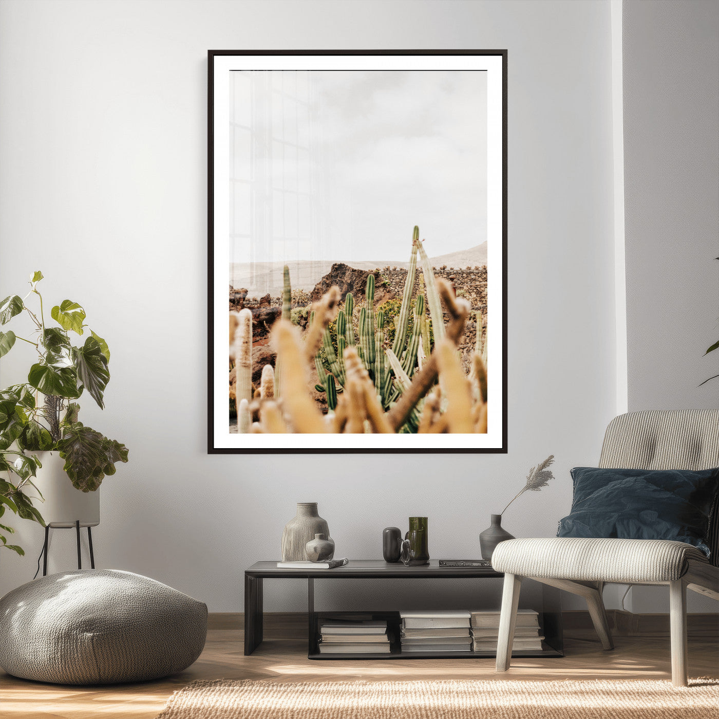 98315769-MGV-CV-24X36 - Minimal Desert Cactus Wall Art Canvas Print, Neutral Southwestern Landscape Nature Wall Decor for Modern Home