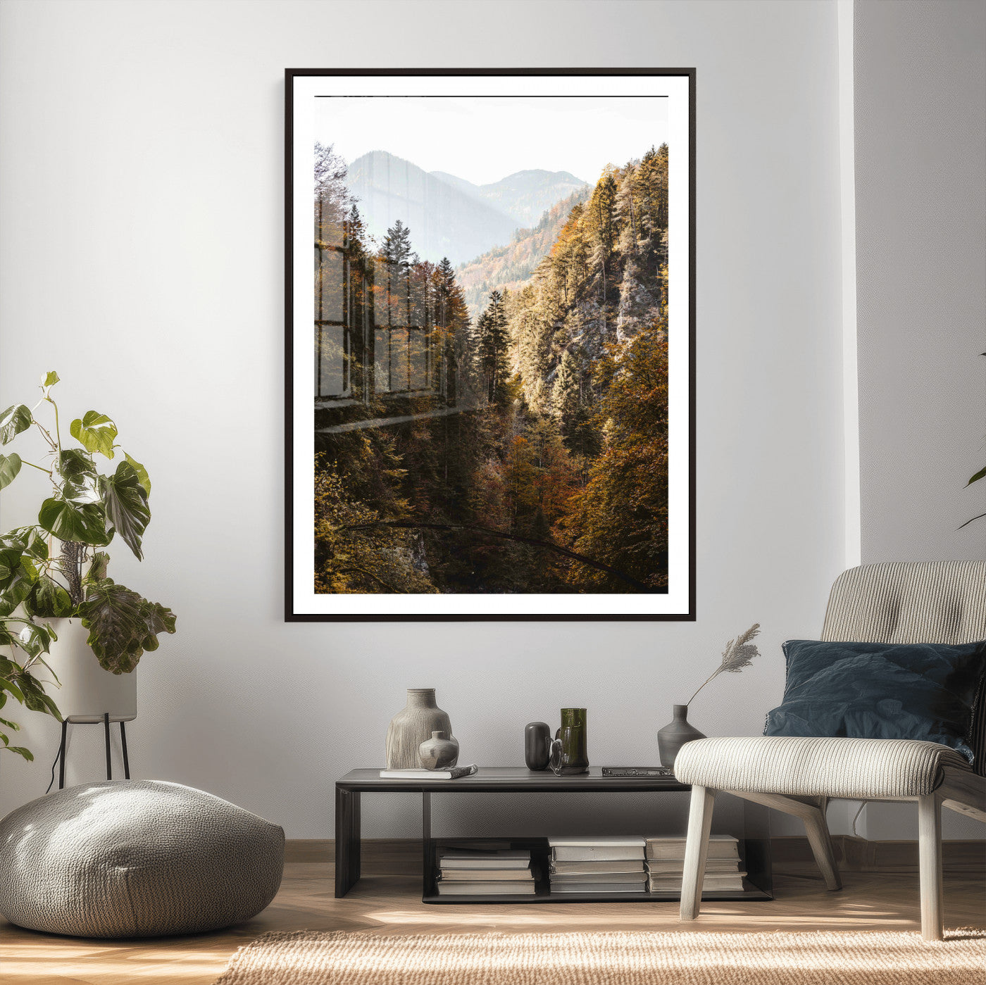 73651627-MGV-CV-24X36 - Autumn Forest Mountain Wall Art Canvas Print, Nature Landscape Wall Decor, Scenic River Forest Artwork, Rustic Woodland Canvas Wall Art, Framed Canvas Wall Art Ready to Hangq