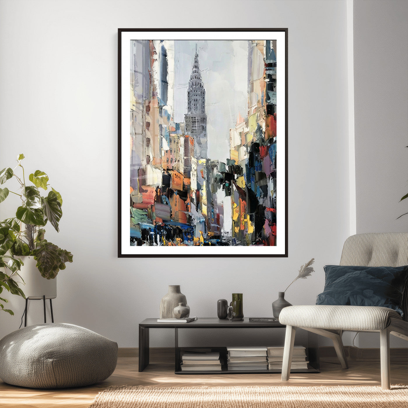 22144128-MGV-CV-24X36 - Chrysler Building New York Wall Art Canvas Print, Abstract NYC Street Painting Canvas Print, Modern Manhattan City Artwork for Living Room Decor
