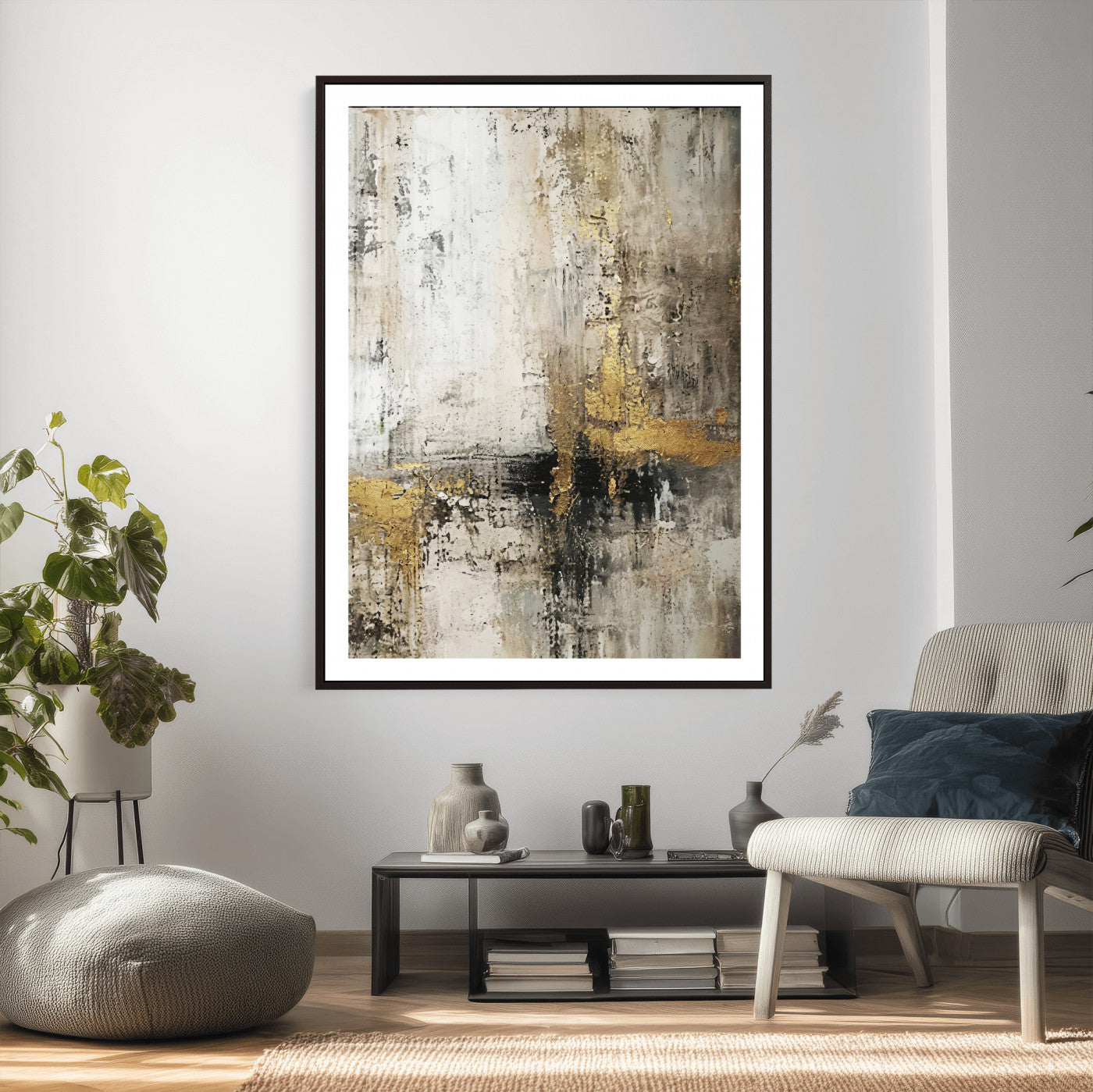 381262454-MGV-CV-24X36 - Framed Abstract Wall Art Canvas Print, Gold Black Modern Architecture Canvas Print, Contemporary Moody City Artwork for Living Room Decor