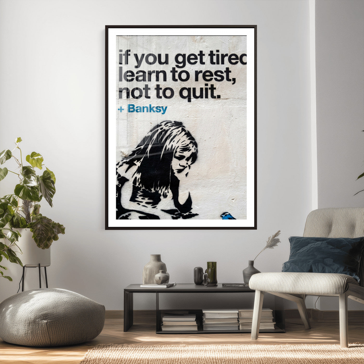 4812625445543-MGV-CV-24X36 - Banksy Girl and Blue Bird Canvas Art Print: Banksy if you get tired Canvas Print or Poster