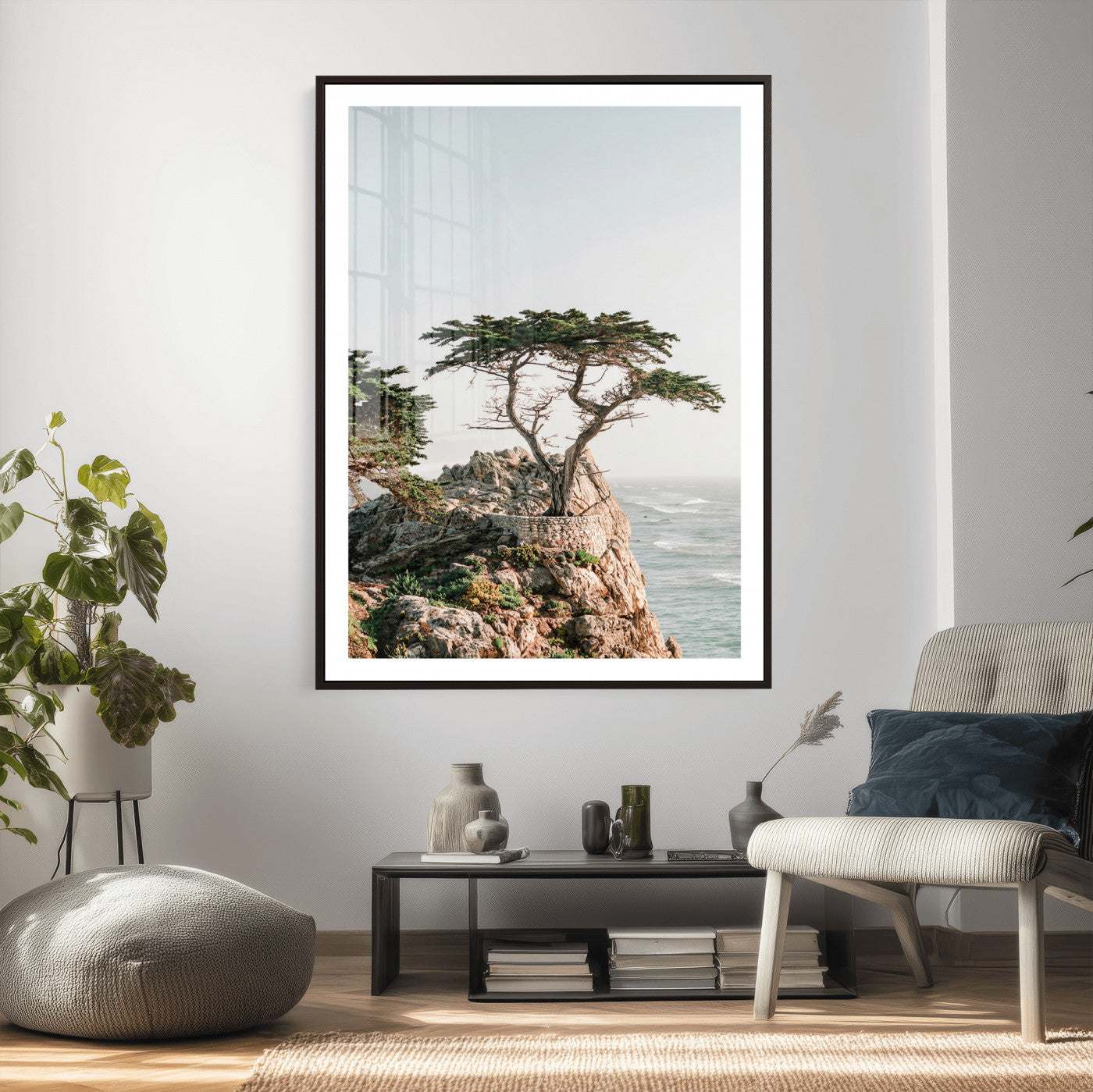 68839391-MGV-CV-24X36 - Lone Cypress Canvas Wall Art, Pebble Beach California Photography Print, Coastal Tree Ocean Decor, Monterey Nature Art, Minimalist Wall Art