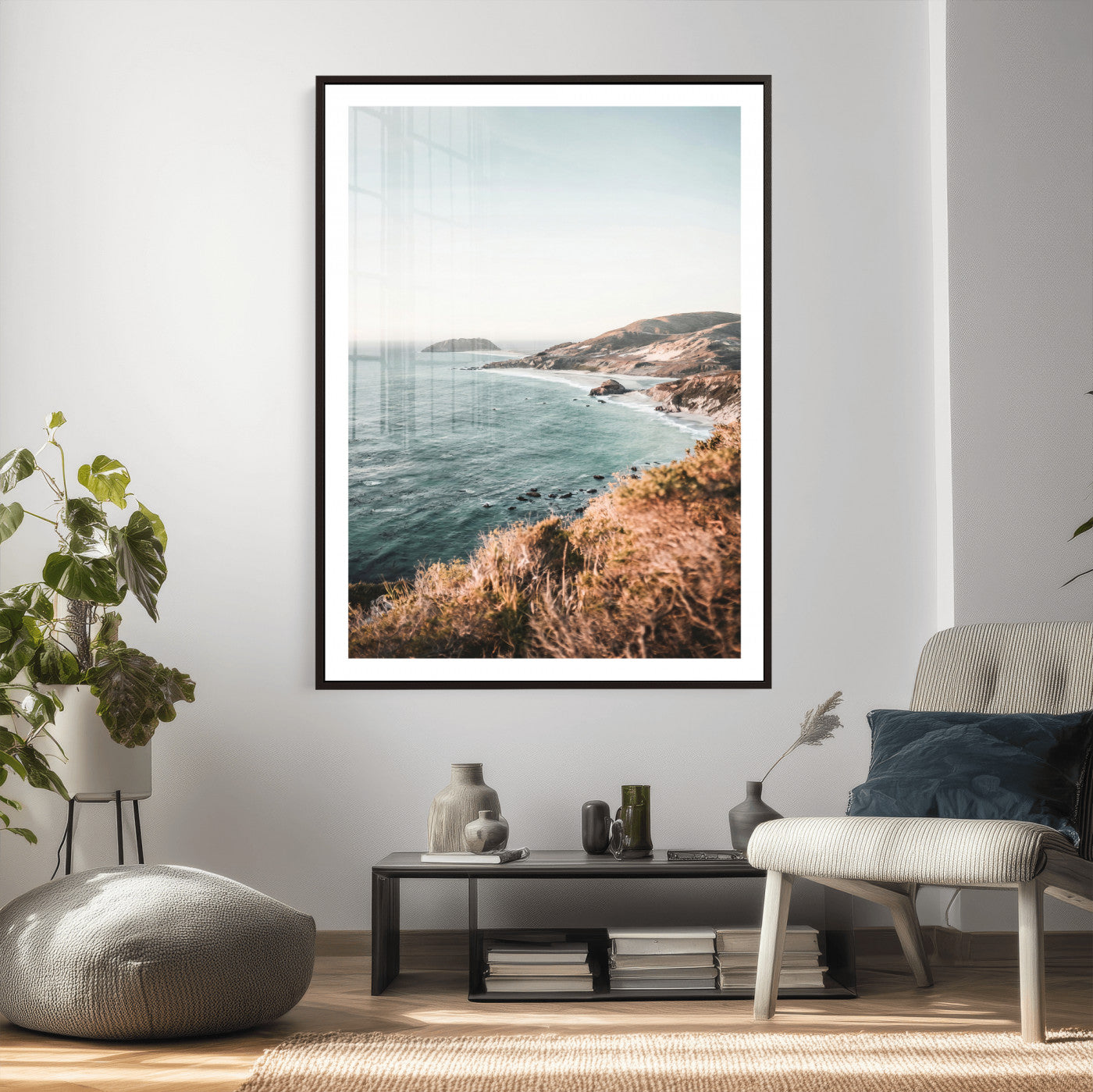 58099801-MGV-CV-24X36 - Coastal Cliffs Canvas Wall Art, Ocean Shoreline Photography Print, Teal Sea Landscape Decor, California Coast Art, Boho Beach House Wall Decor