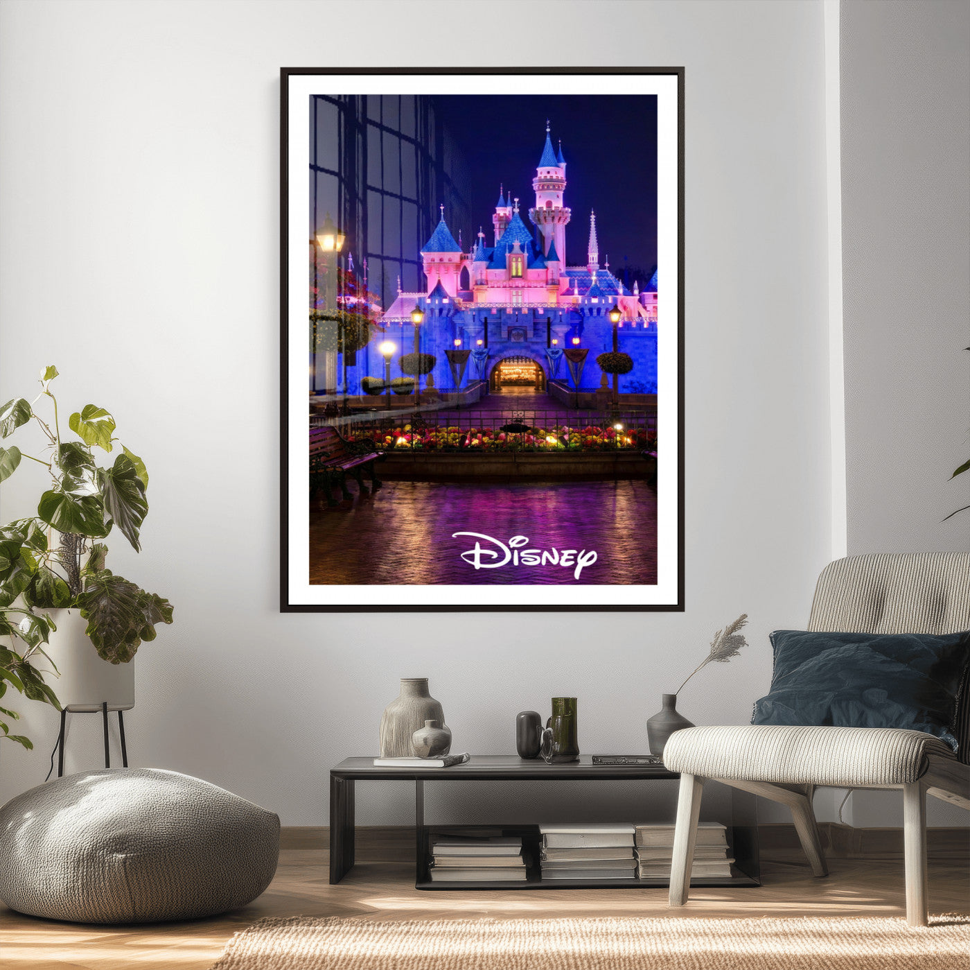 79435D-MGV-CV-24X36 - Disney Castle Wall Art – Framed Magic Kingdom Canvas Artwork, Fairytale Design, Kids Room Fantasy Decor for Home, Office