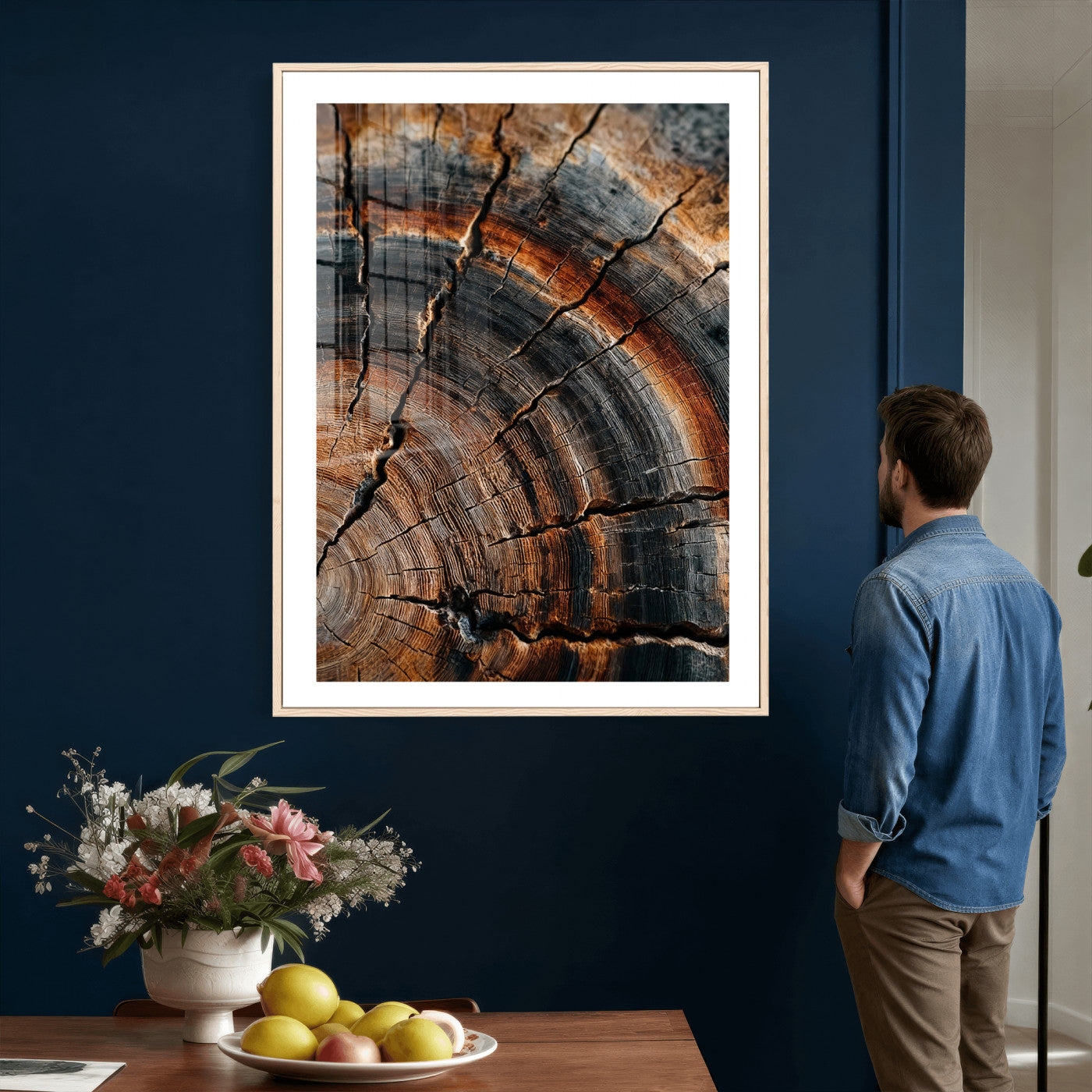 92693966D-MGV-CV-24X36 - Large Abstract Wood Grain Canvas Print, Wood Tree Ring Pattern Wall Art, Framed Canvas Ready to Hang