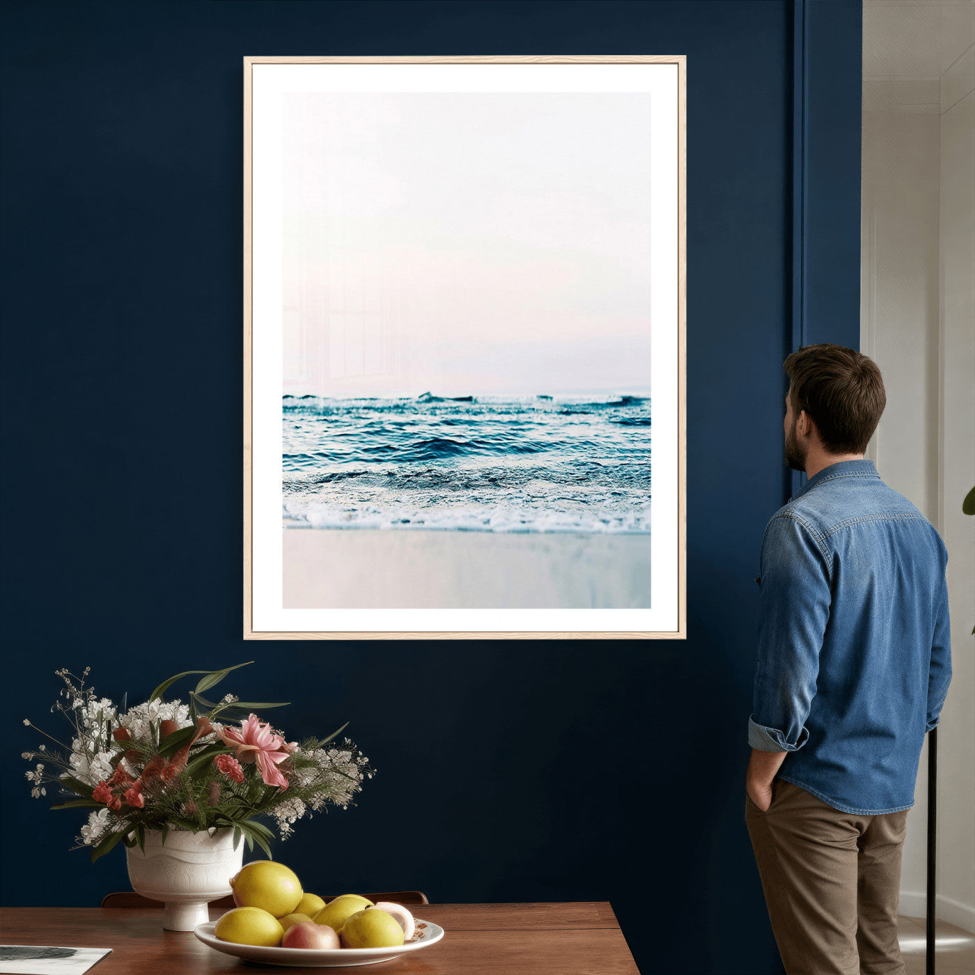 17196851-MGV-CV-24X36 - Ocean Wave Wall Art Canvas Print, Minimal Seascape Photography, Coastal Blue Water Artwork, Vertical Beach Wall Decor, Calm Sea Nature Print
