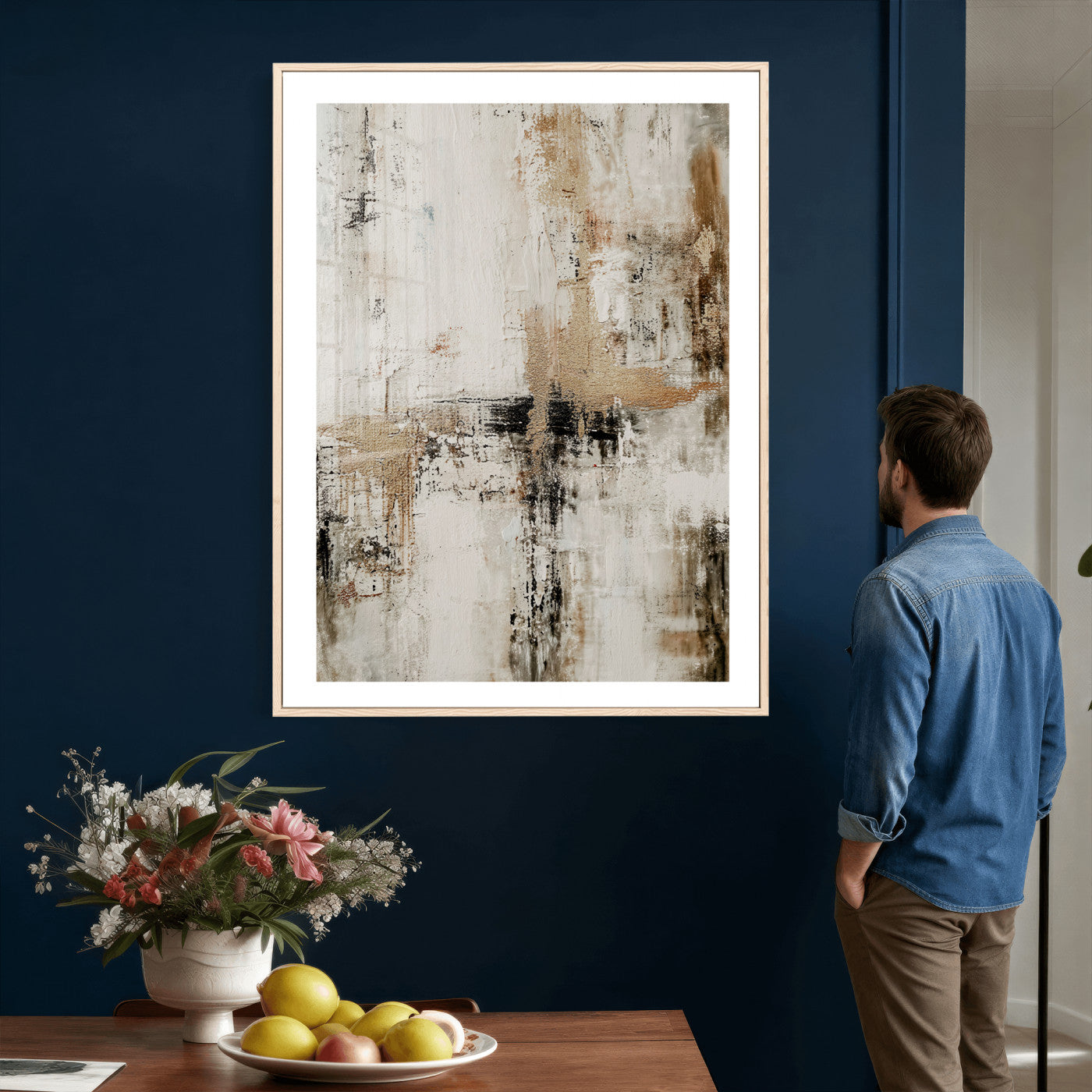 381262454-MGV-CV-24X36 - Neutral Abstract Wall Art Canvas Print, Beige Black Textured Modern Canvas Print, Minimalist Contemporary Artwork for Living Room Decor