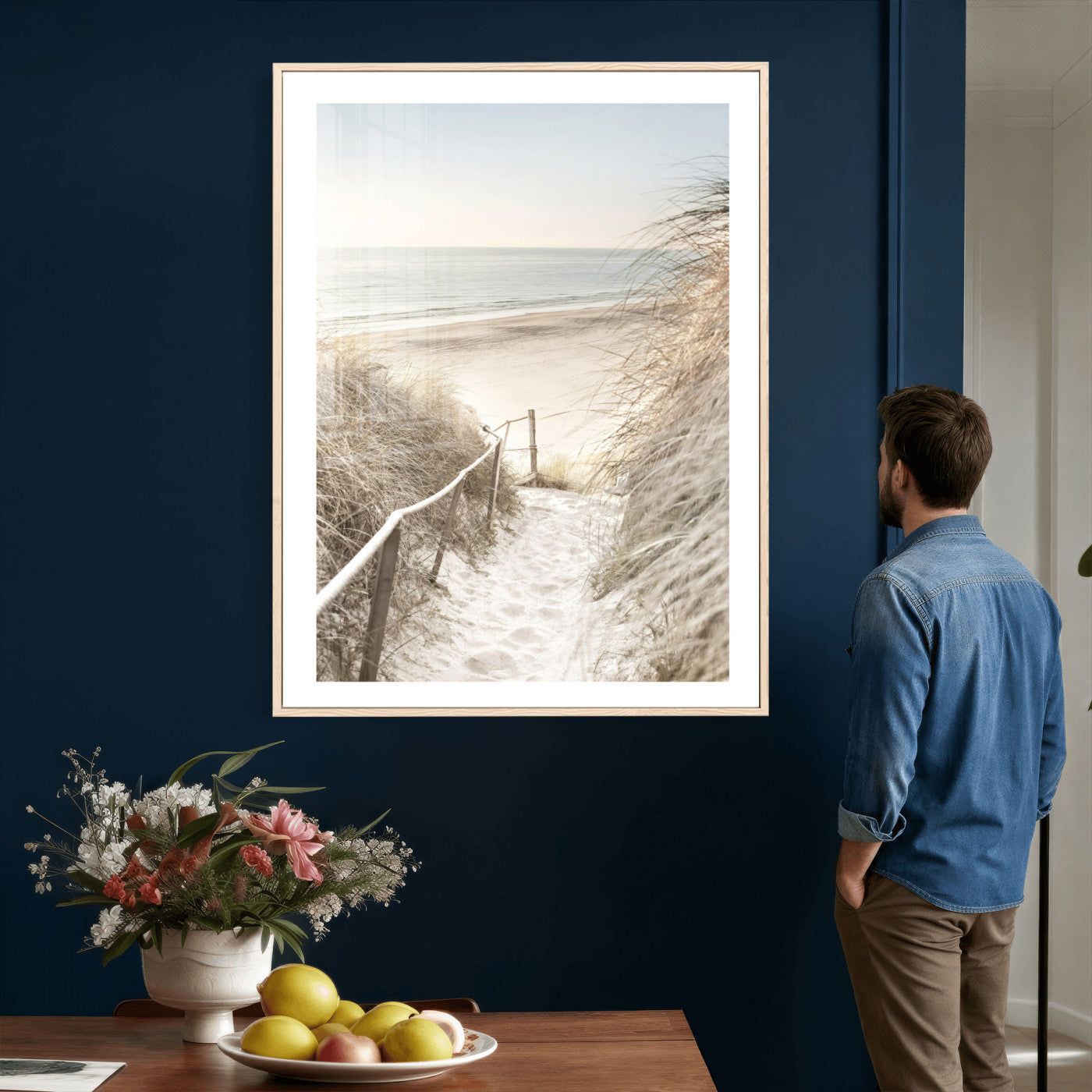 58415953-MGV-CV-24X36 - Coastal Beach Path Wall Art Canvas Print - Neutral Ocean Shore Landscape Artwork for Minimalist Home Decor
