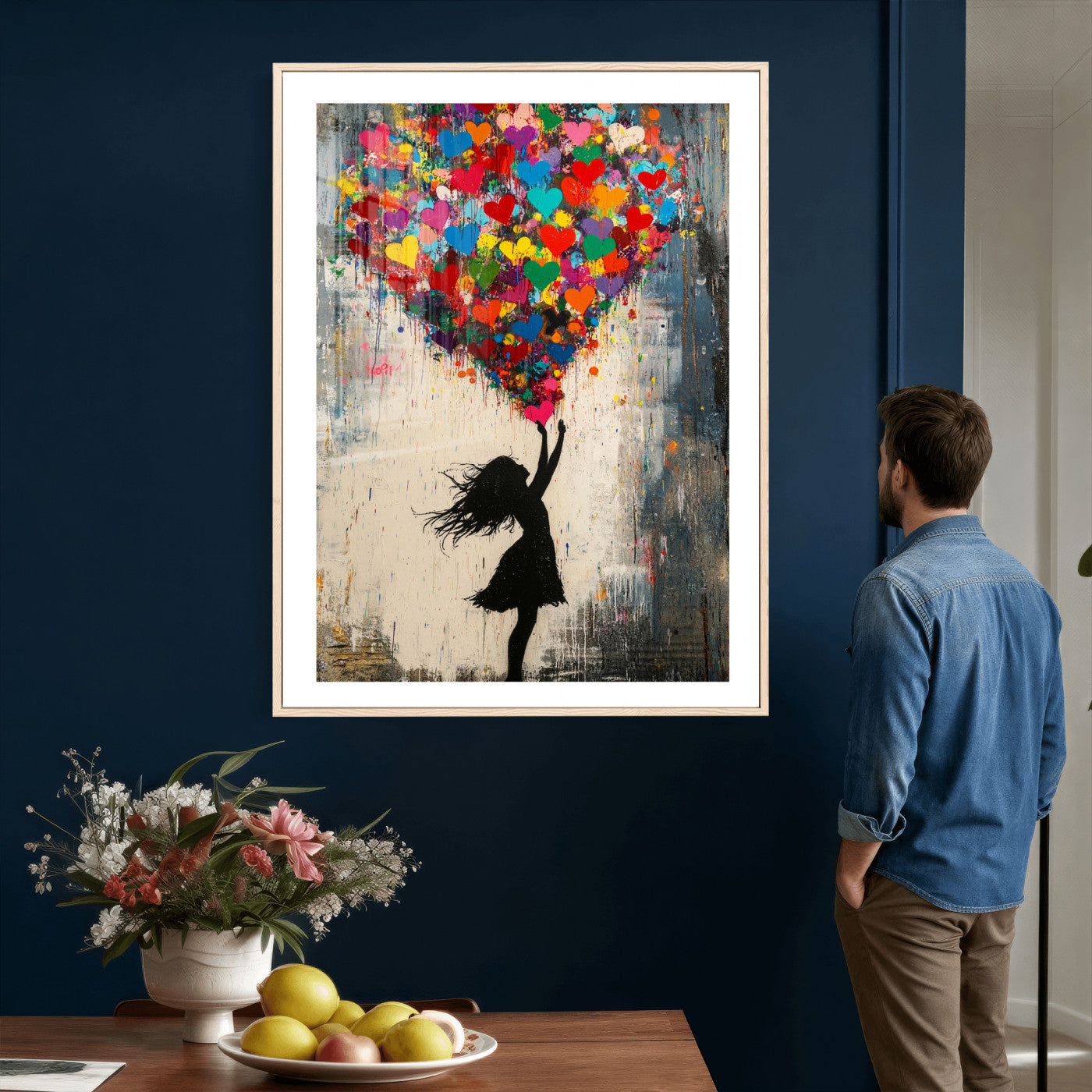 36253538-MGV-CV-24X36 - Banksy Street Art Canvas Wall Art, Girl Heart Balloons Banksy Style Print, Colorful Graffiti Love Decor, Urban Pop Art, Kids Room Inspirational Wall Art