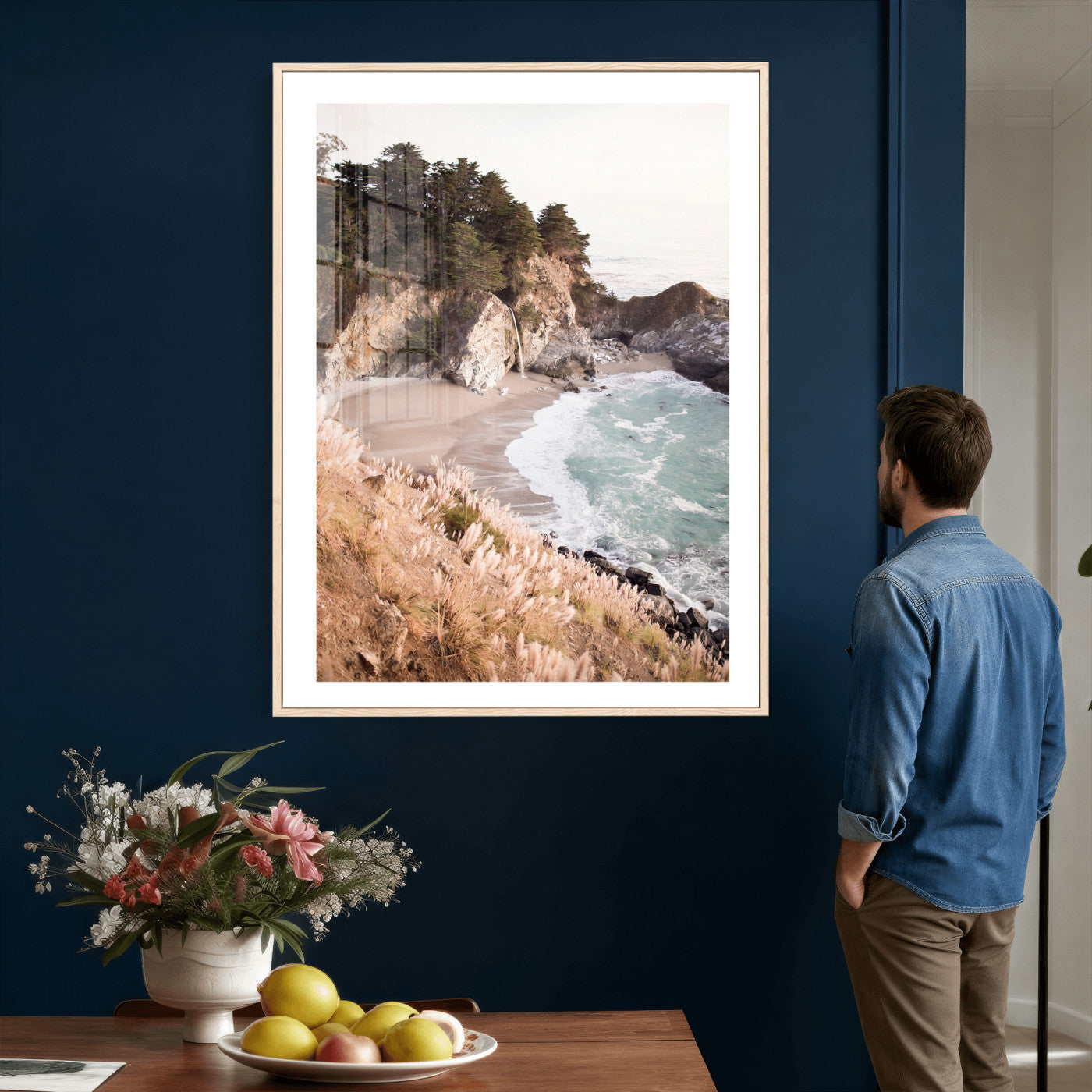 66328547-MGV-CV-24X36 - McWay Falls Canvas Wall Art, Big Sur California Photography Print, Waterfall Beach Coastal Decor, Julia Pfeiffer State Park, Boho Nature Print