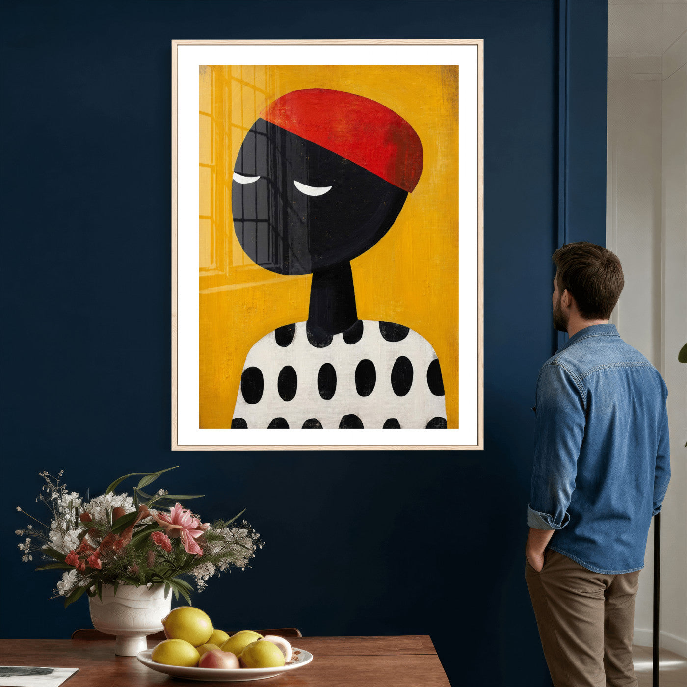 89224103-MGV-CV-24X36 - Abstract Portrait Wall Art Canvas Print, Framed Modern Figurative Artwork, Minimalist Contemporary Statement Wall Decor