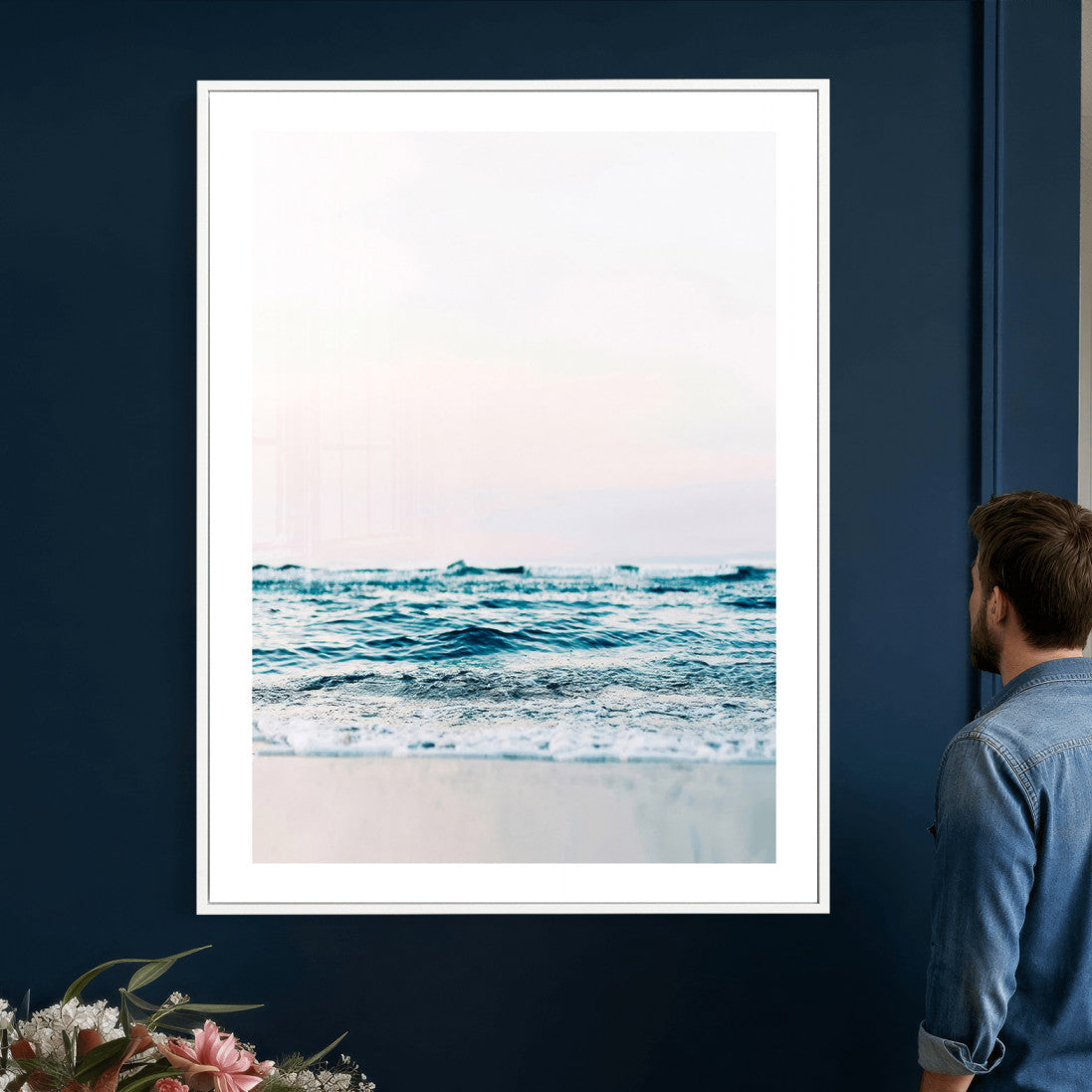 75569715-MGV-CV-24X36 - Minimal Ocean Wave Wall Art Canvas Print – Coastal Seascape Artwork for Living Room, Bedroom, and Office Decor